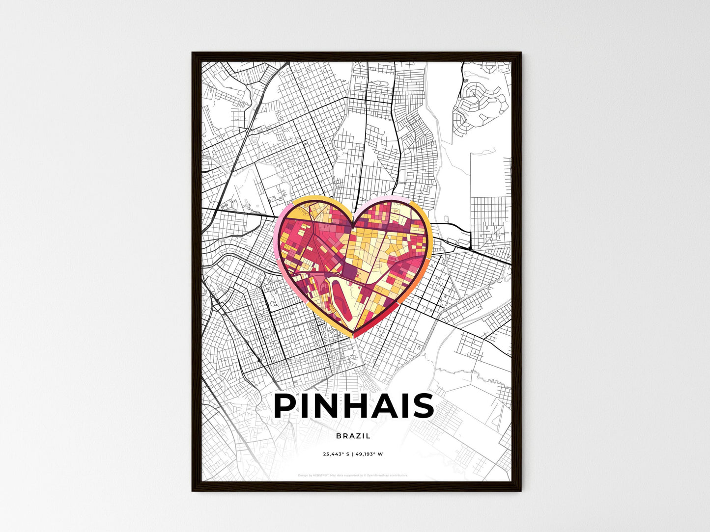 Pinhais Brazil wedding art map with heart icon