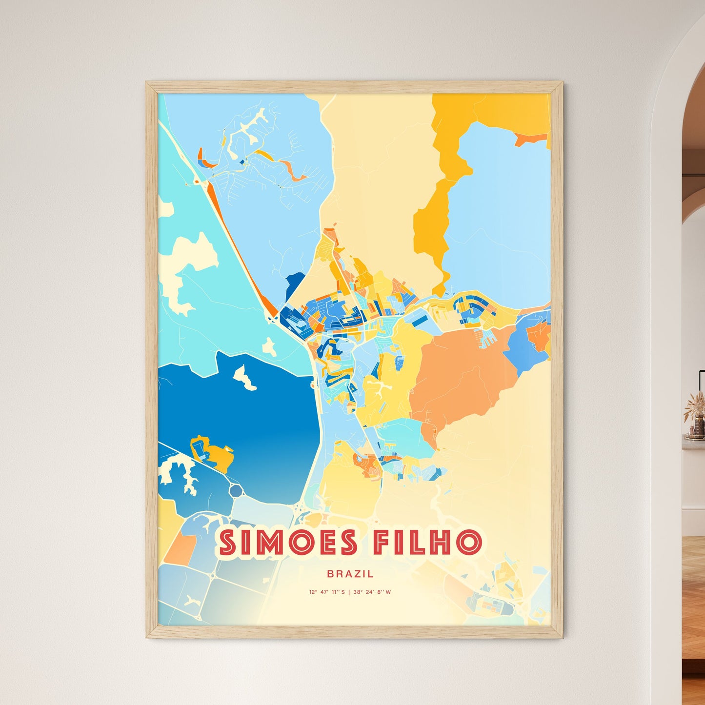 Colorful SIMOES FILHO BRAZIL Fine Art Map Blue Orange