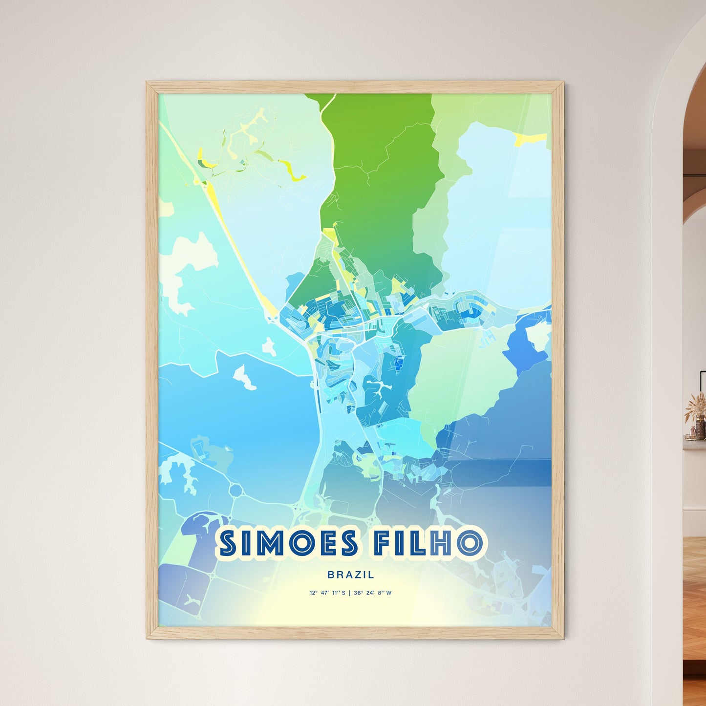 Colorful SIMOES FILHO BRAZIL Fine Art Map Cool Blue