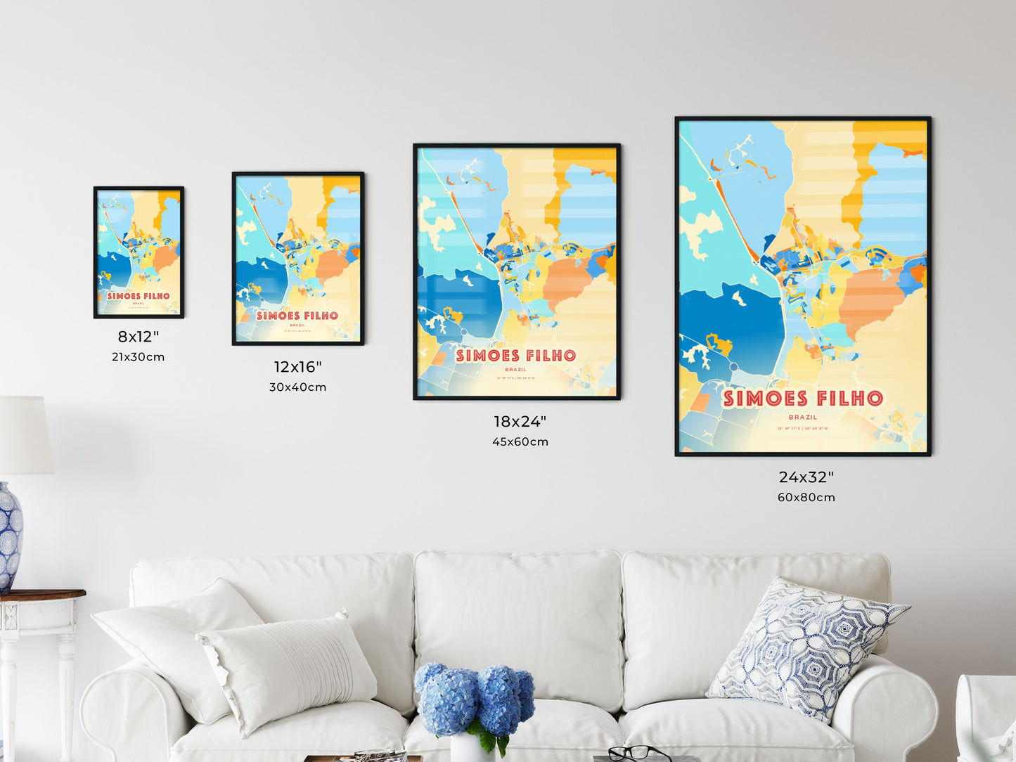 Colorful SIMOES FILHO BRAZIL Fine Art Map Blue Orange