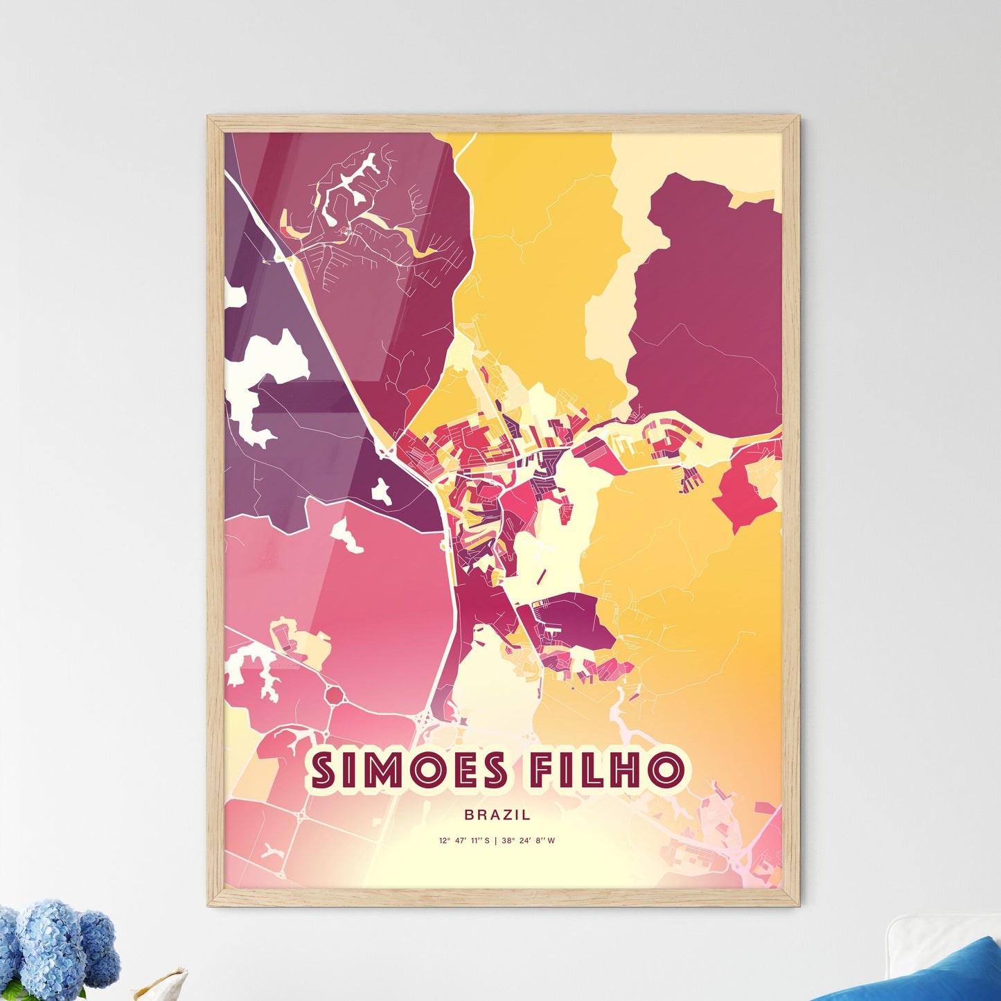 Colorful SIMOES FILHO BRAZIL Fine Art Map Hot Red