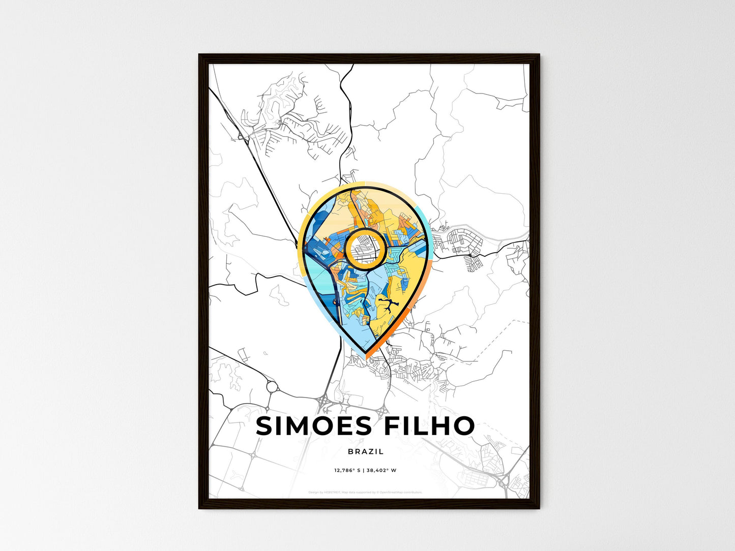Simoes Filho Brazil wedding art map with pointer icon