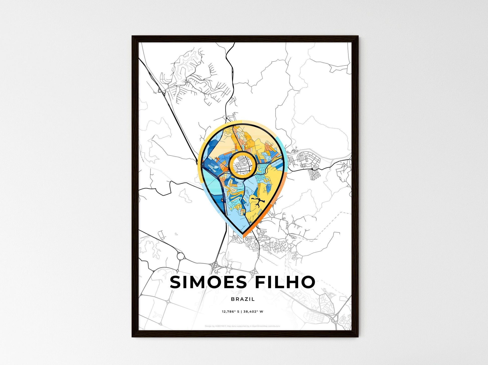 Simoes Filho Brazil wedding art map with pointer icon