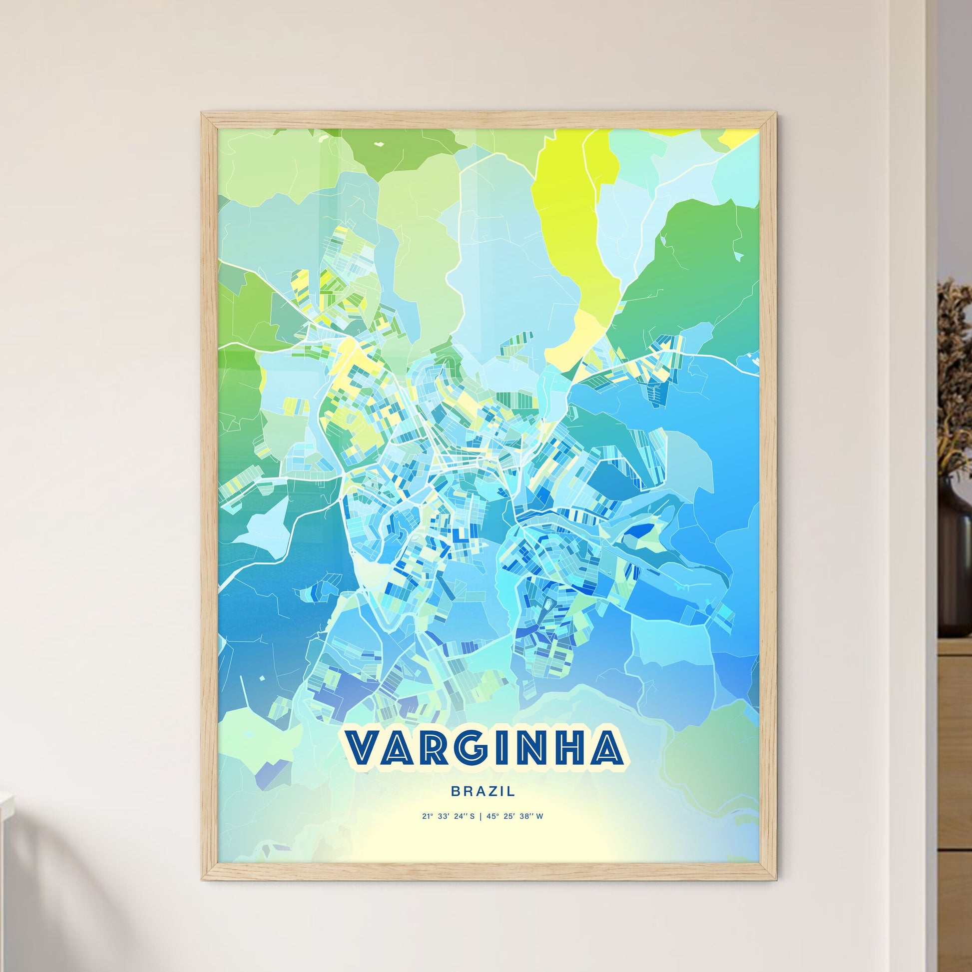 Colorful VARGINHA BRAZIL Fine Art Map Cool Blue