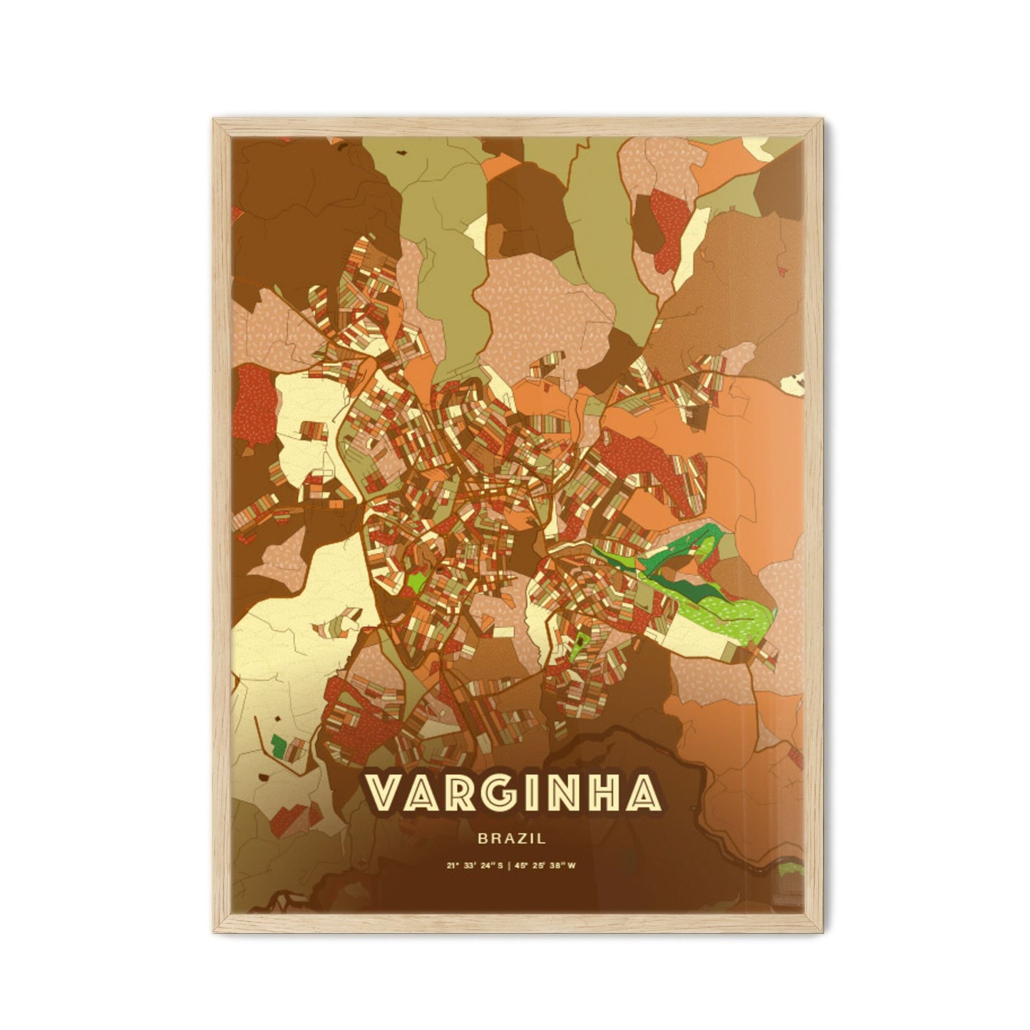 Colorful VARGINHA BRAZIL Fine Art Map Farmhouse