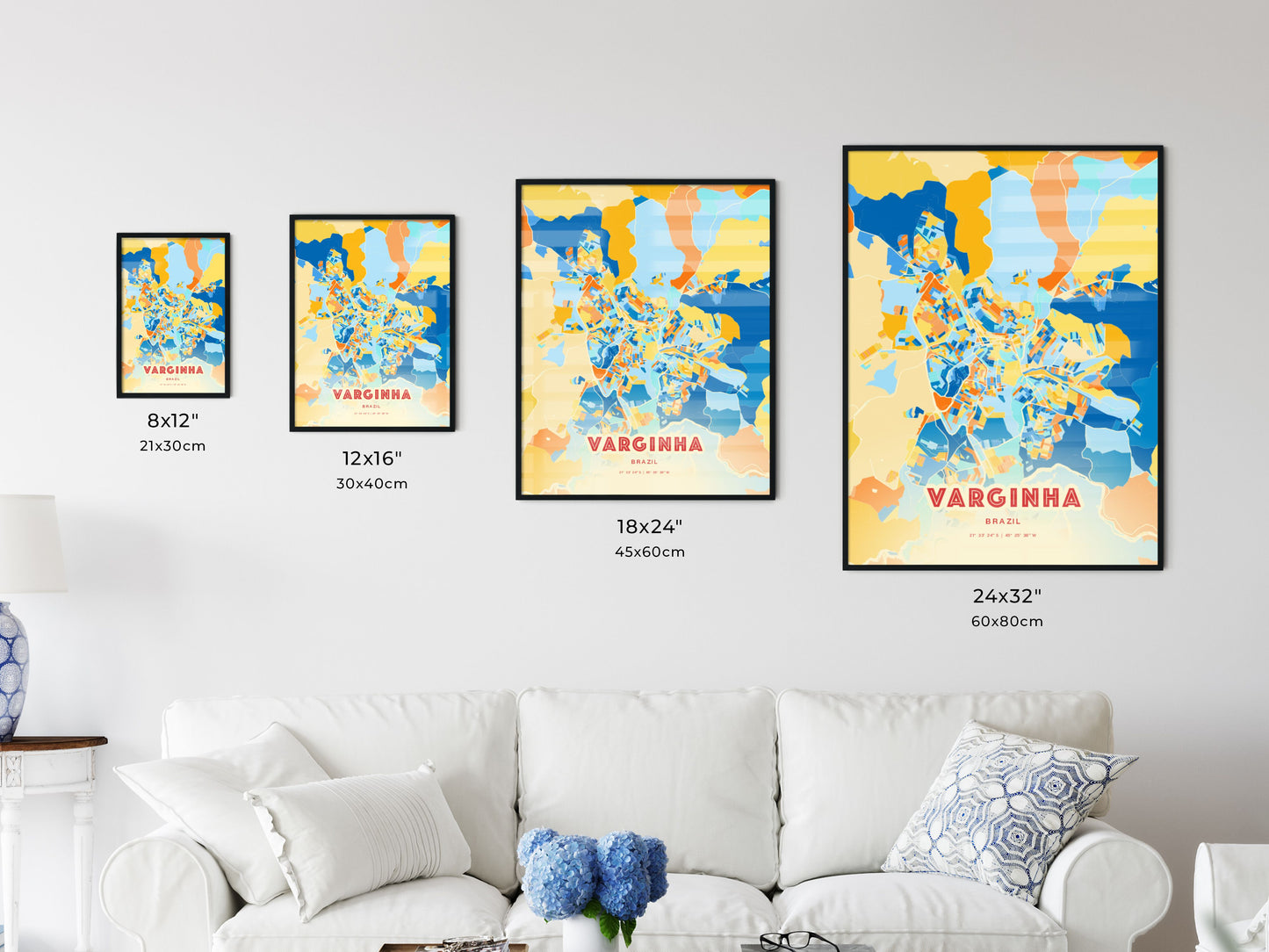 Colorful VARGINHA BRAZIL Fine Art Map Blue Orange