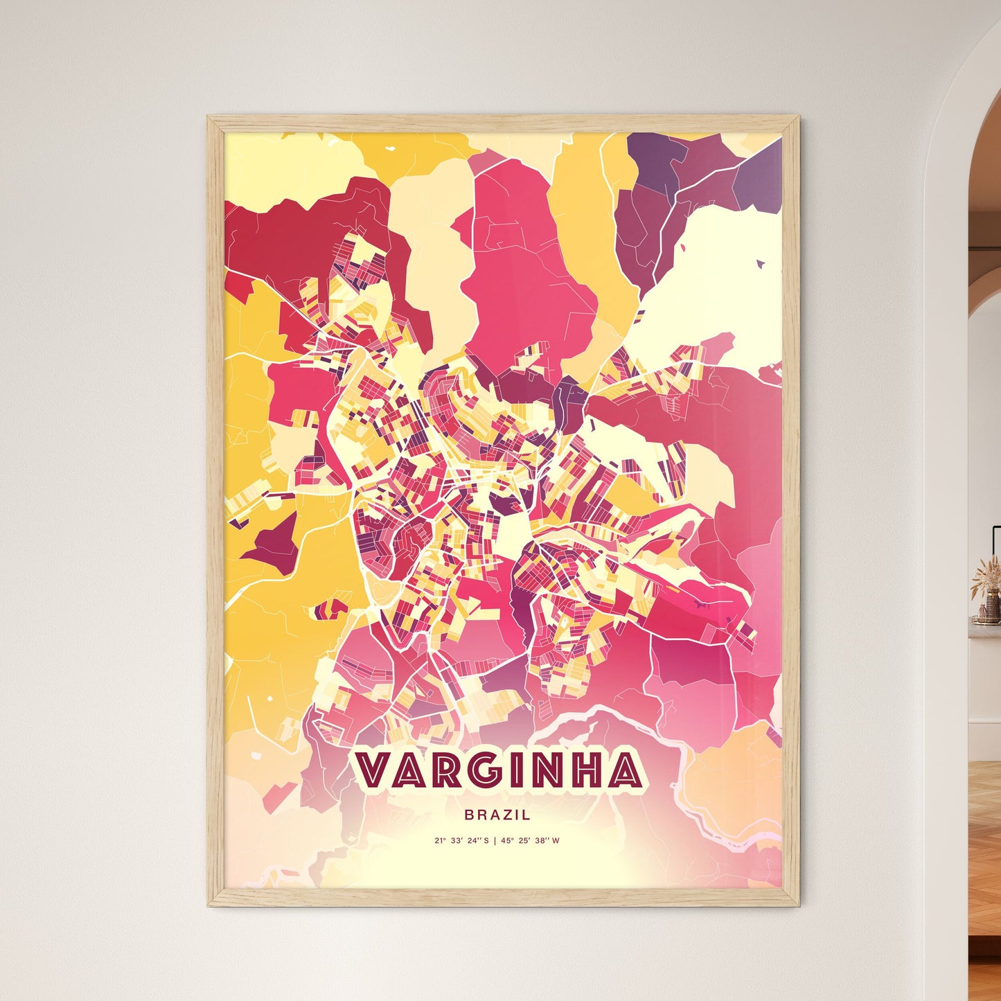 Colorful VARGINHA BRAZIL Fine Art Map Hot Red