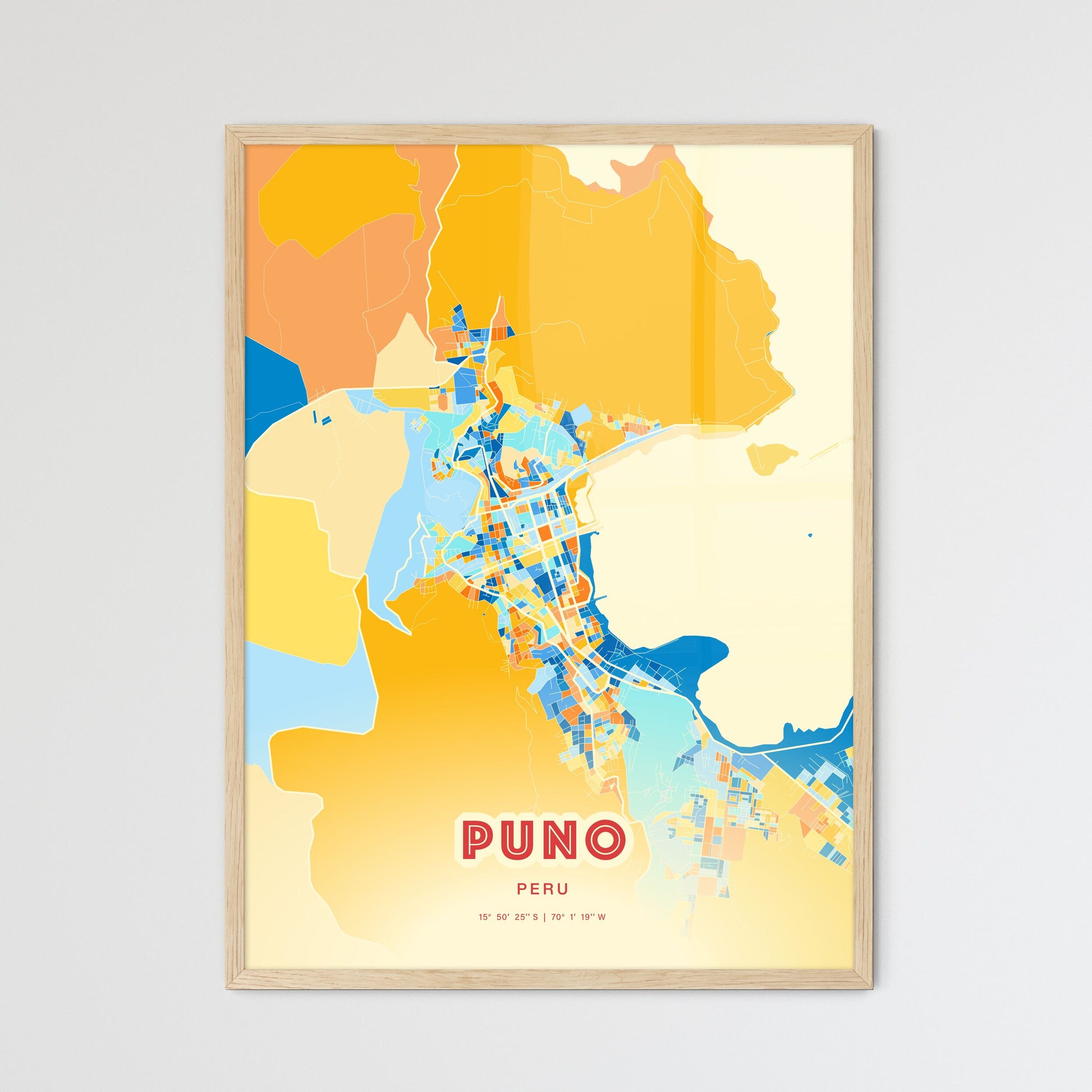 Colorful PUNO PERU Fine Art Map Blue Orange