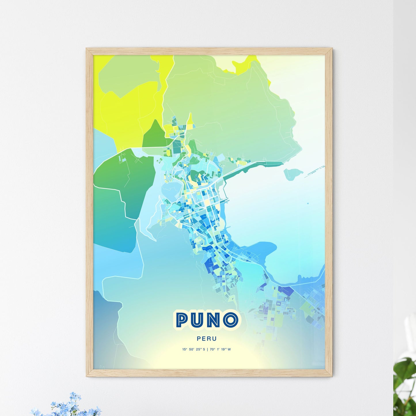 Colorful PUNO PERU Fine Art Map Cool Blue