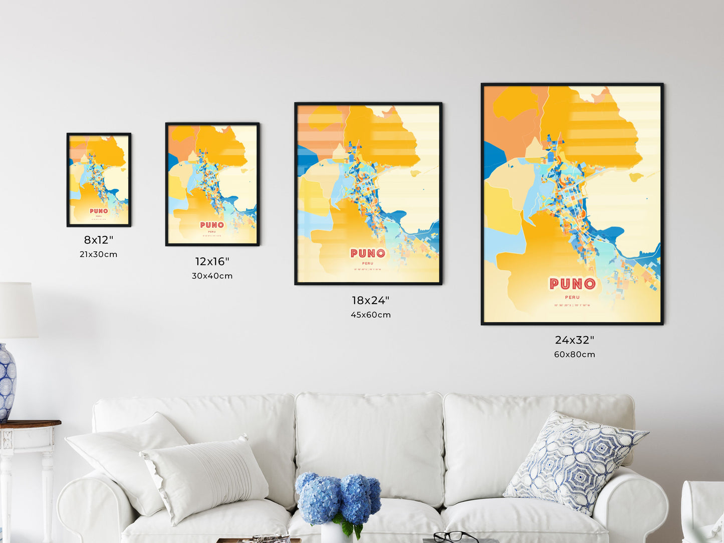 Colorful PUNO PERU Fine Art Map Blue Orange