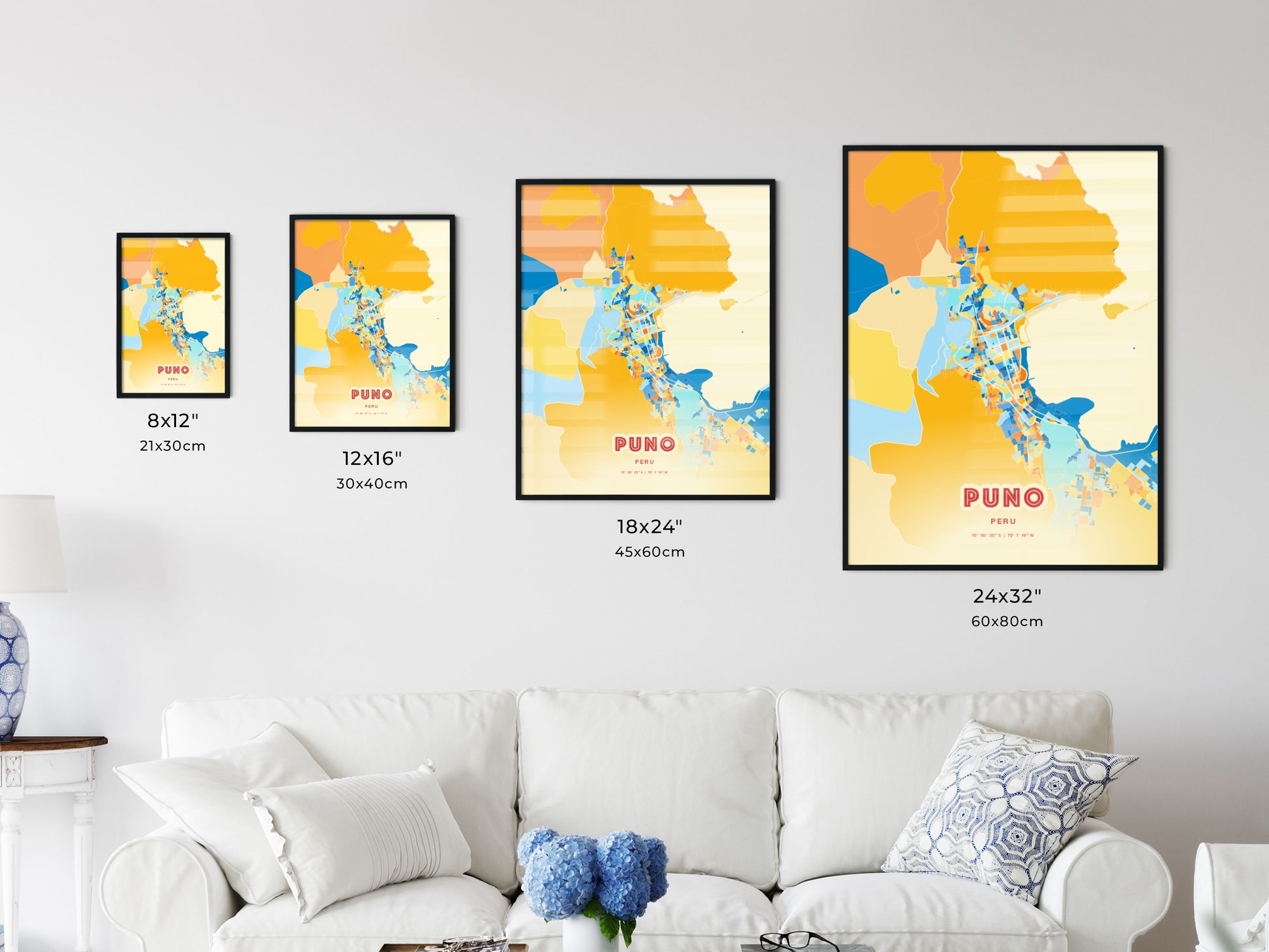 Colorful PUNO PERU Fine Art Map Blue Orange