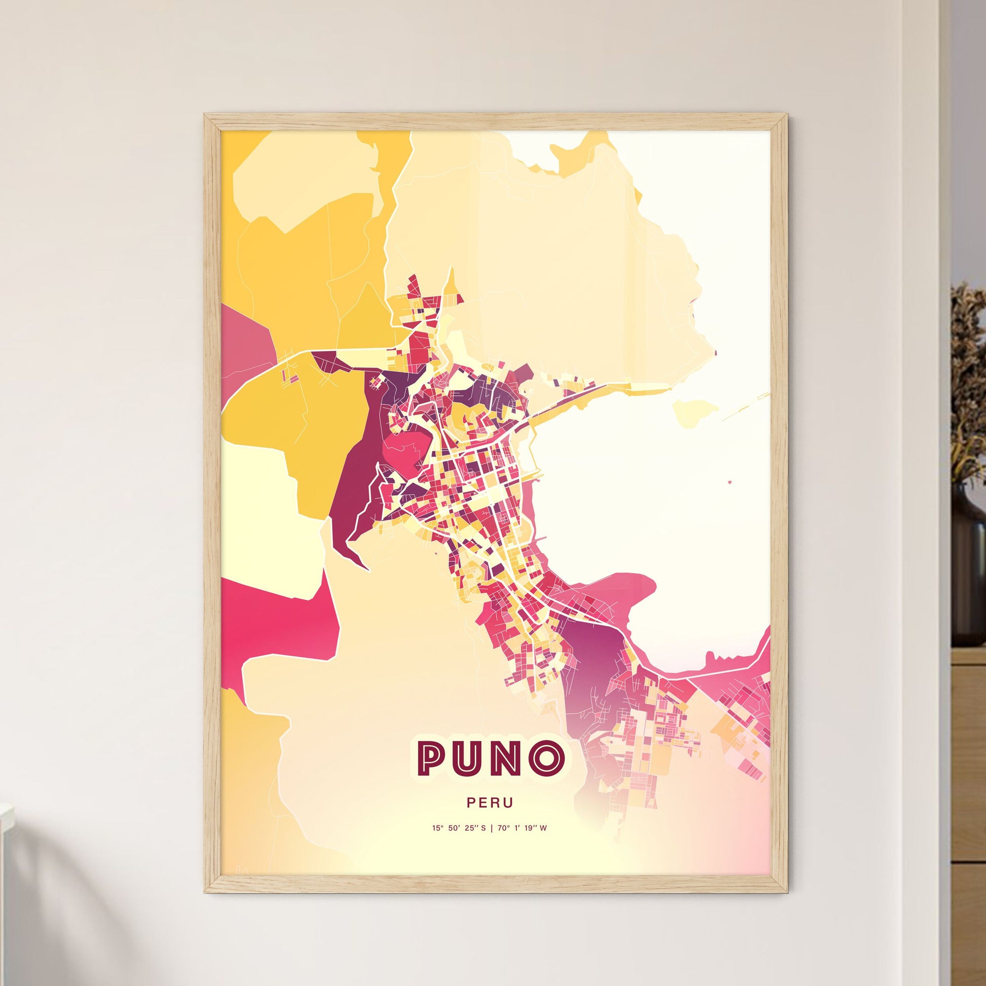 Colorful PUNO PERU Fine Art Map Hot Red