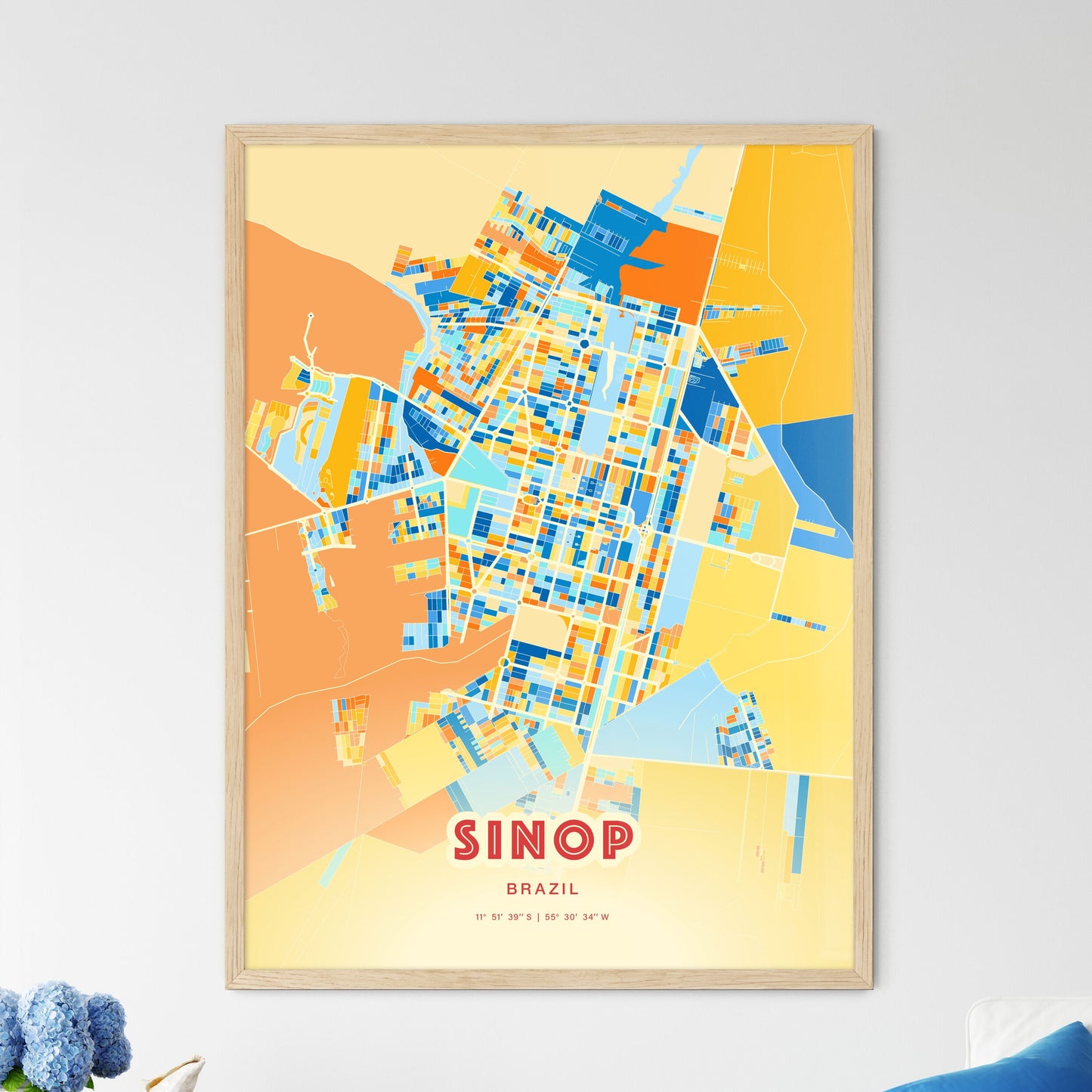 Colorful SINOP BRAZIL Fine Art Map Blue Orange