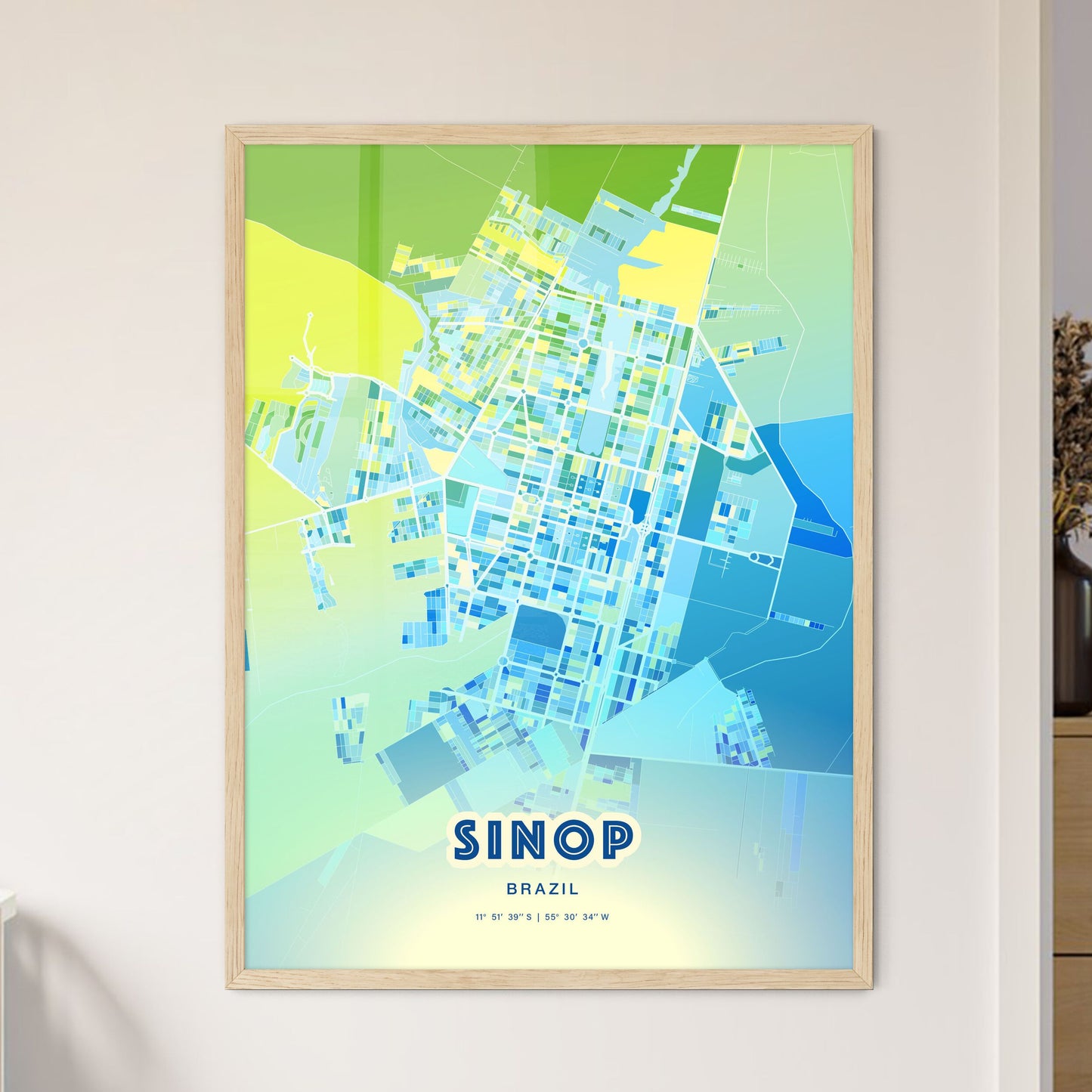 Colorful SINOP BRAZIL Fine Art Map Cool Blue