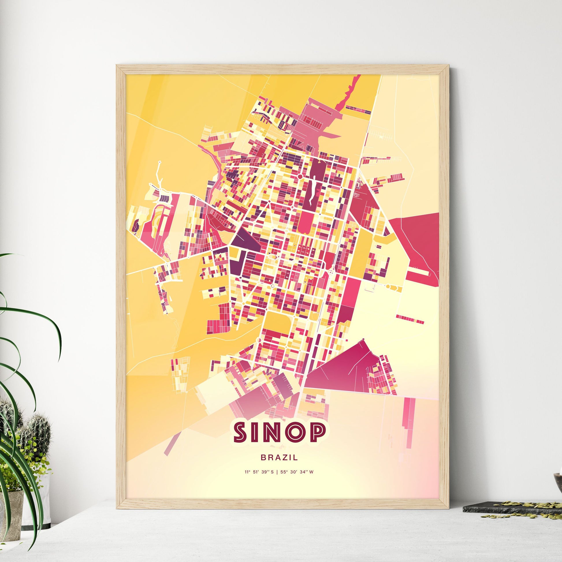 Colorful SINOP BRAZIL Fine Art Map Hot Red