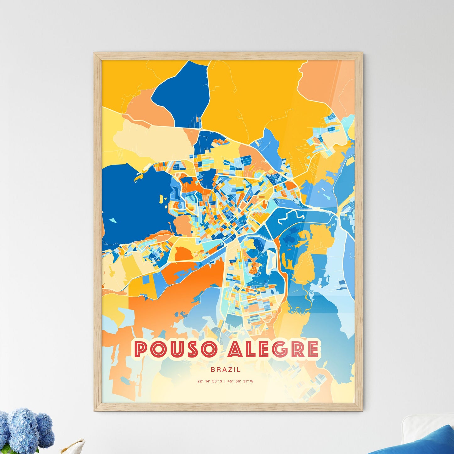 Colorful POUSO ALEGRE BRAZIL Fine Art Map Blue Orange