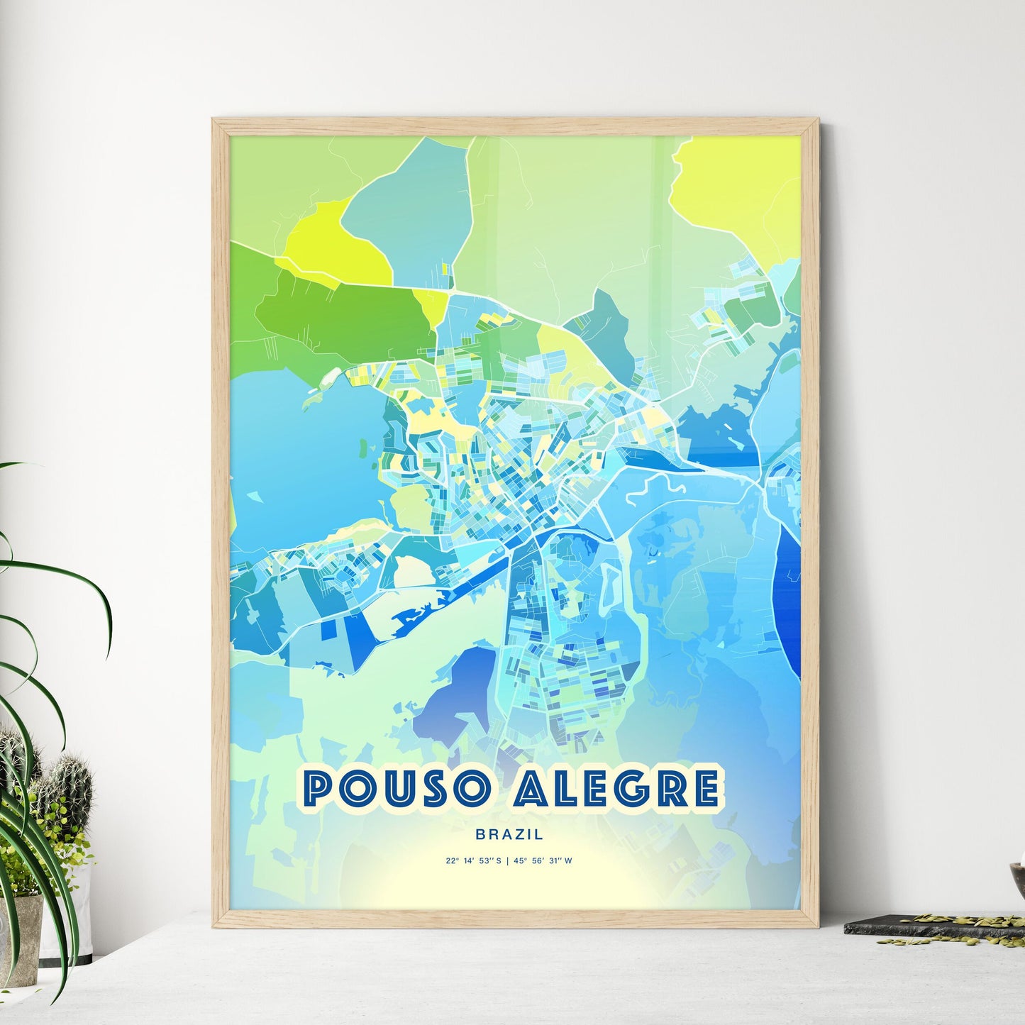 Colorful POUSO ALEGRE BRAZIL Fine Art Map Cool Blue