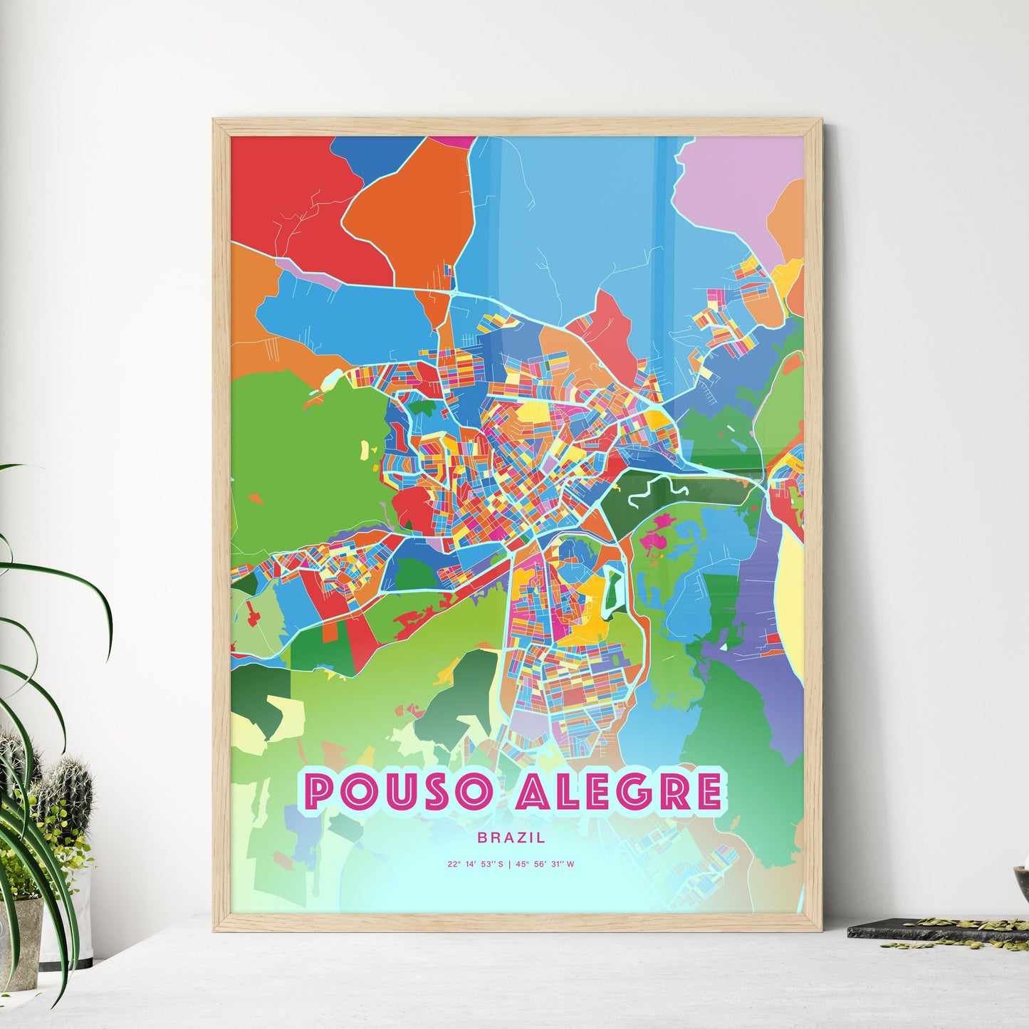 Colorful POUSO ALEGRE BRAZIL Fine Art Map Crazy Colors