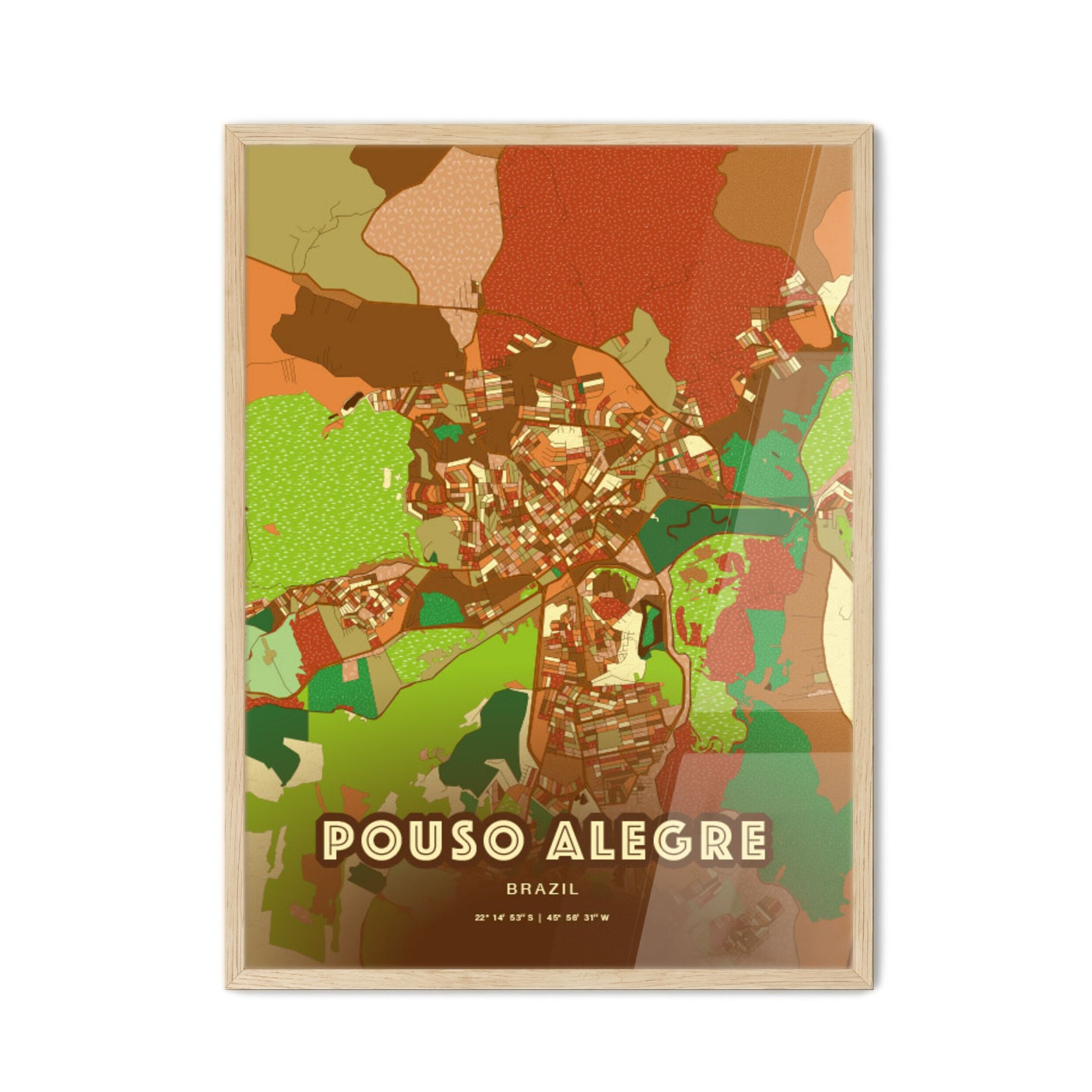 Colorful POUSO ALEGRE BRAZIL Fine Art Map Farmhouse