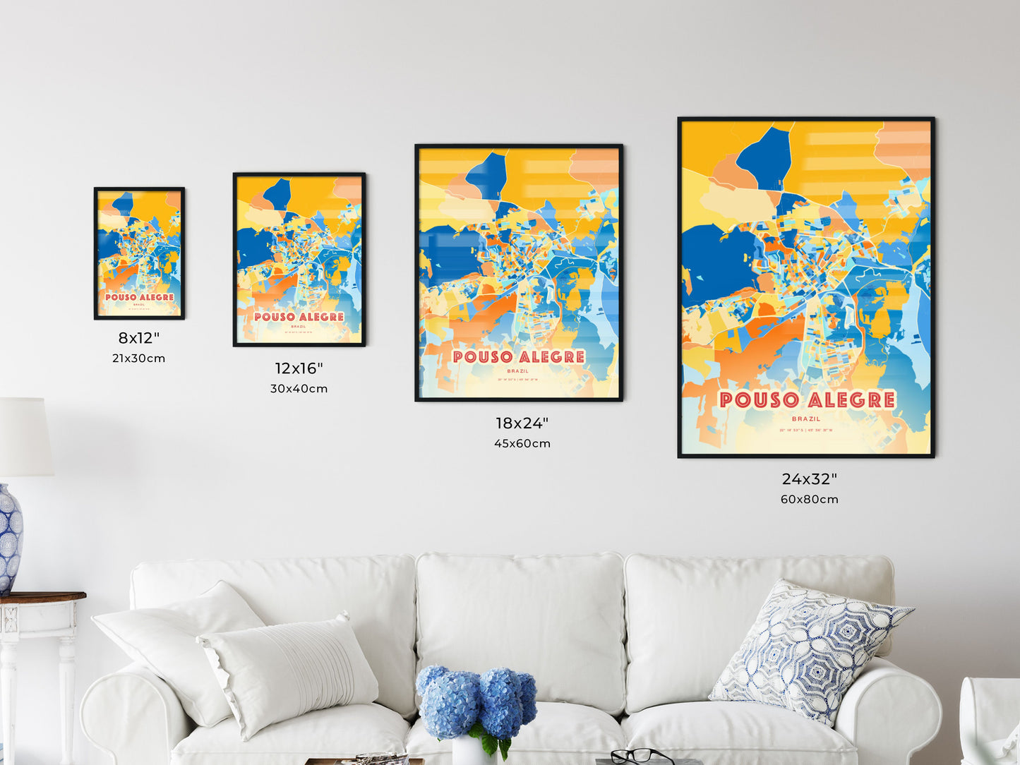 Colorful POUSO ALEGRE BRAZIL Fine Art Map Blue Orange