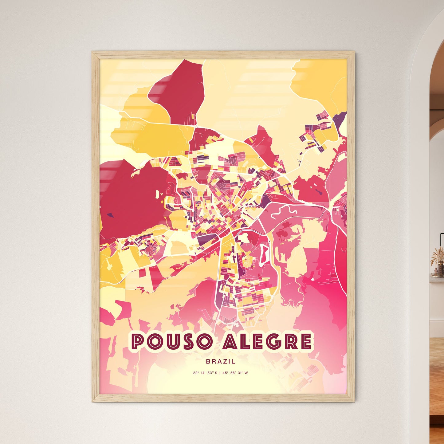 Colorful POUSO ALEGRE BRAZIL Fine Art Map Hot Red