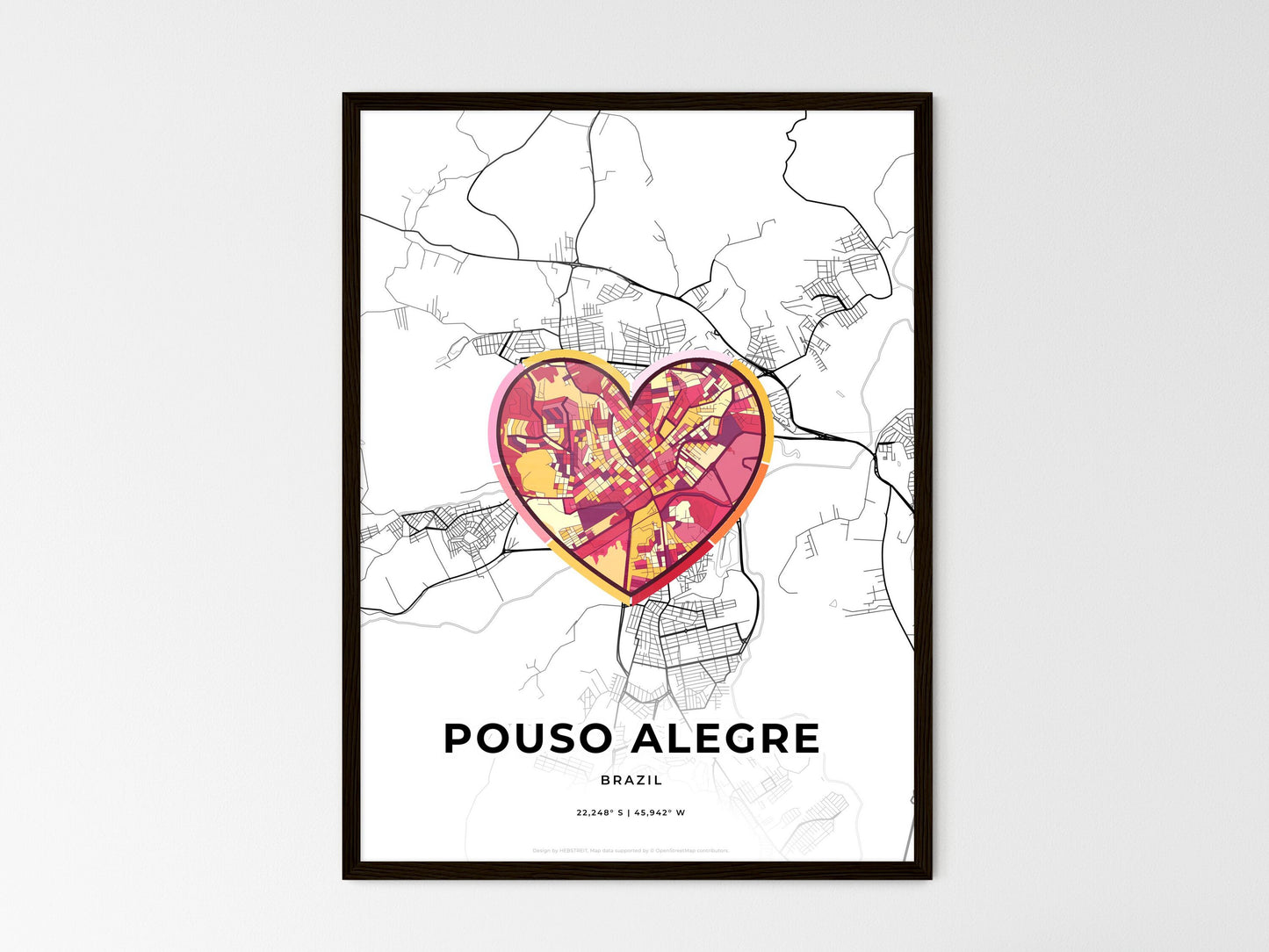 Pouso Alegre Brazil wedding art map with heart icon