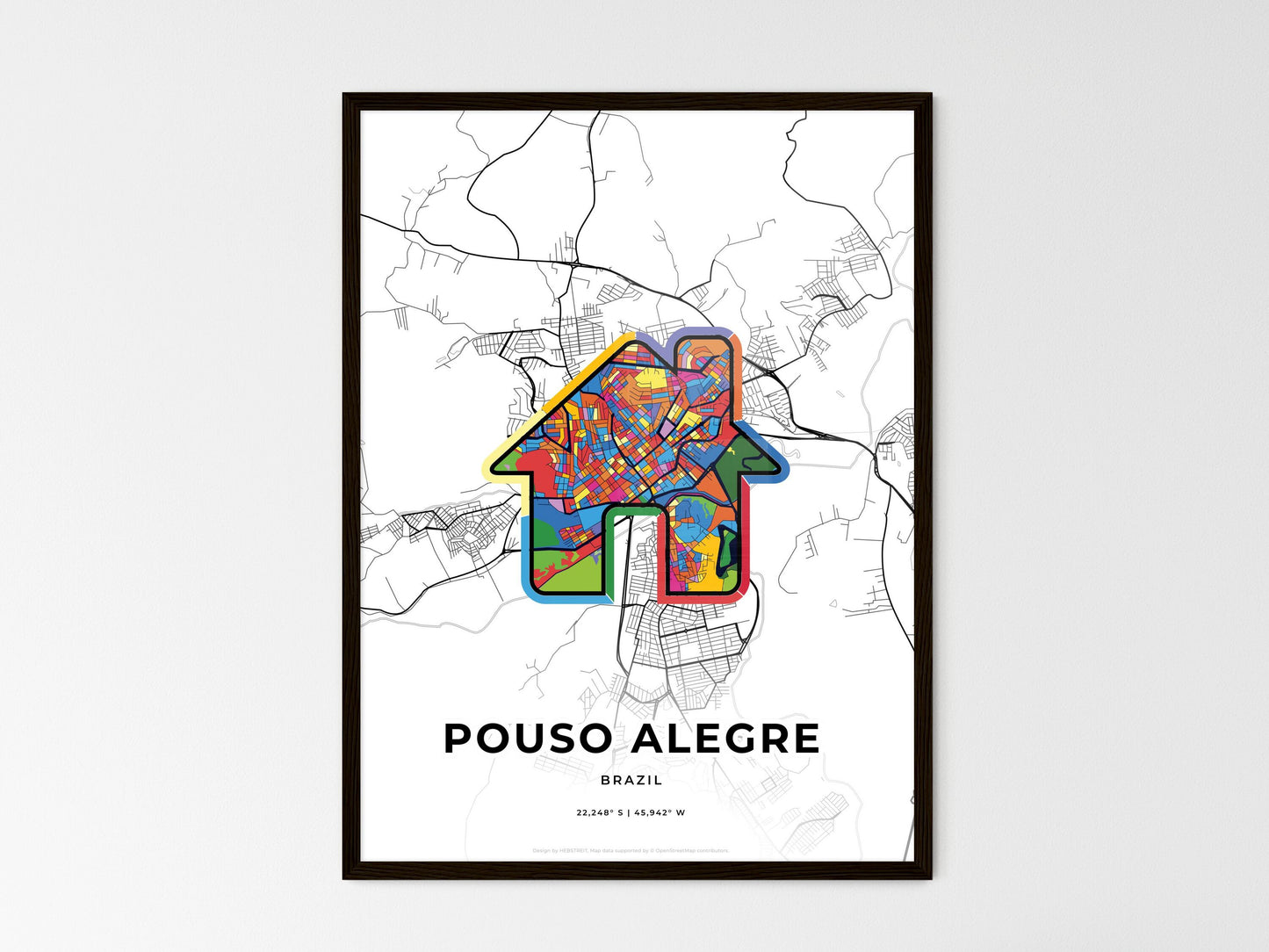 Pouso Alegre Brazil wedding art map with home icon