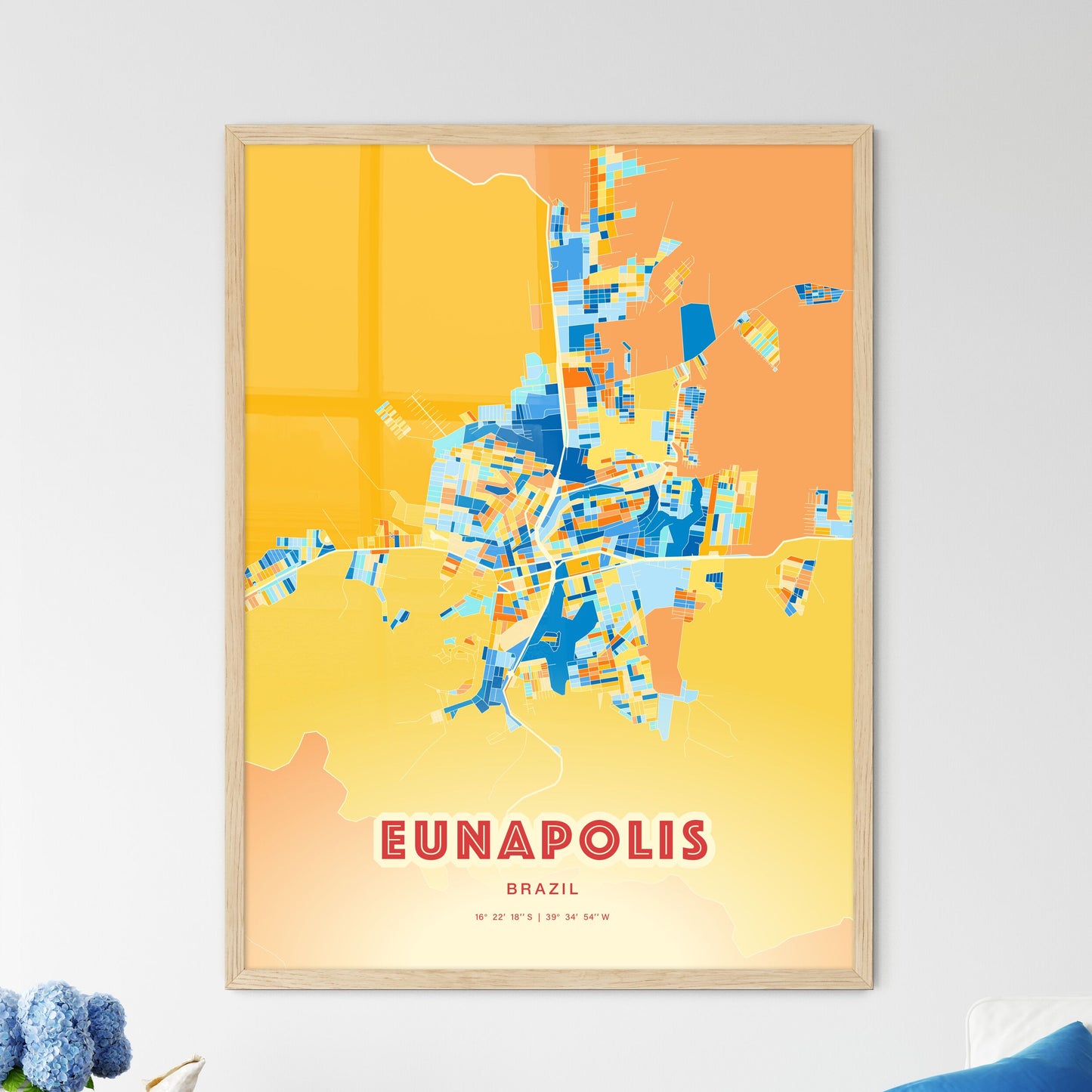 Colorful EUNAPOLIS BRAZIL Fine Art Map Blue Orange