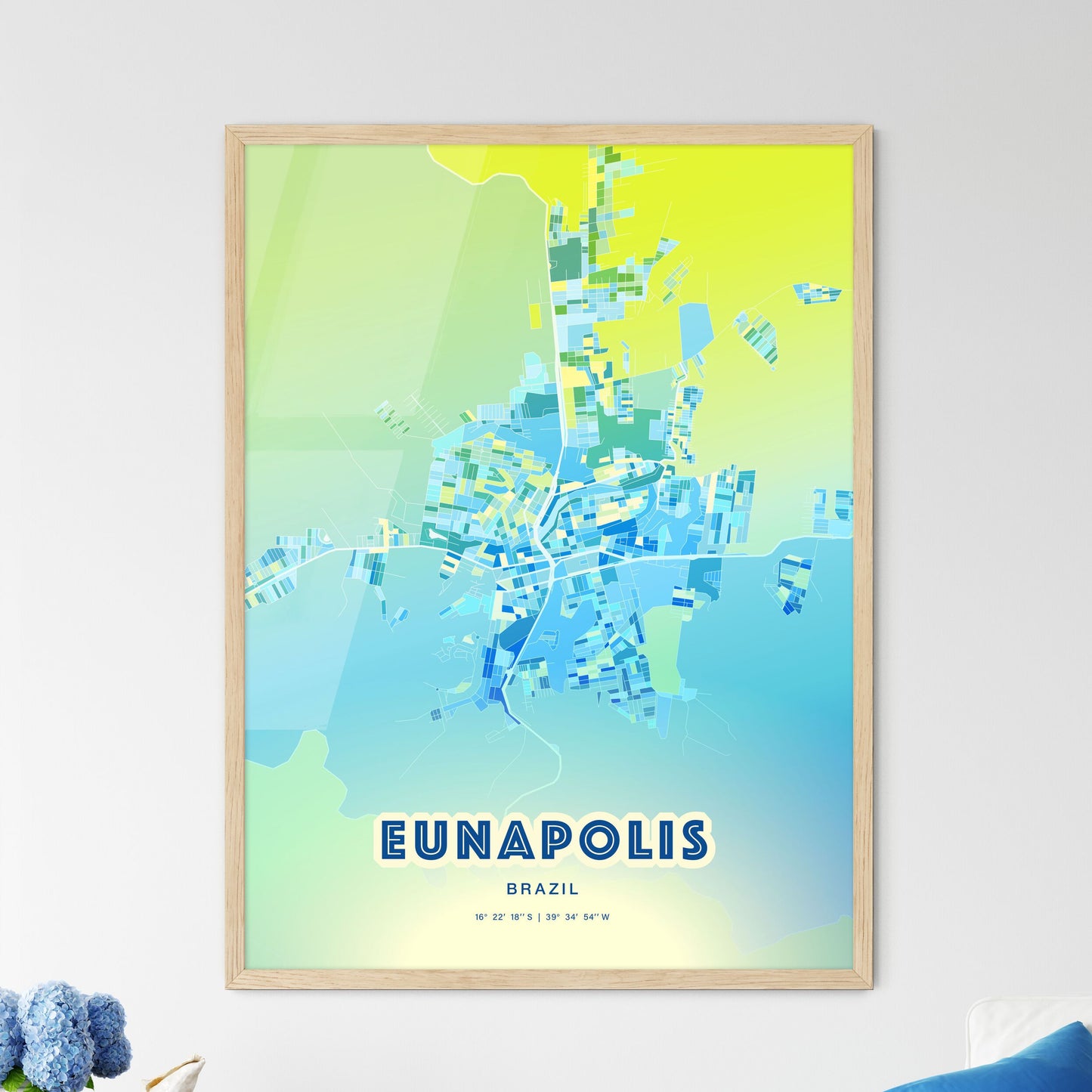 Colorful EUNAPOLIS BRAZIL Fine Art Map Cool Blue