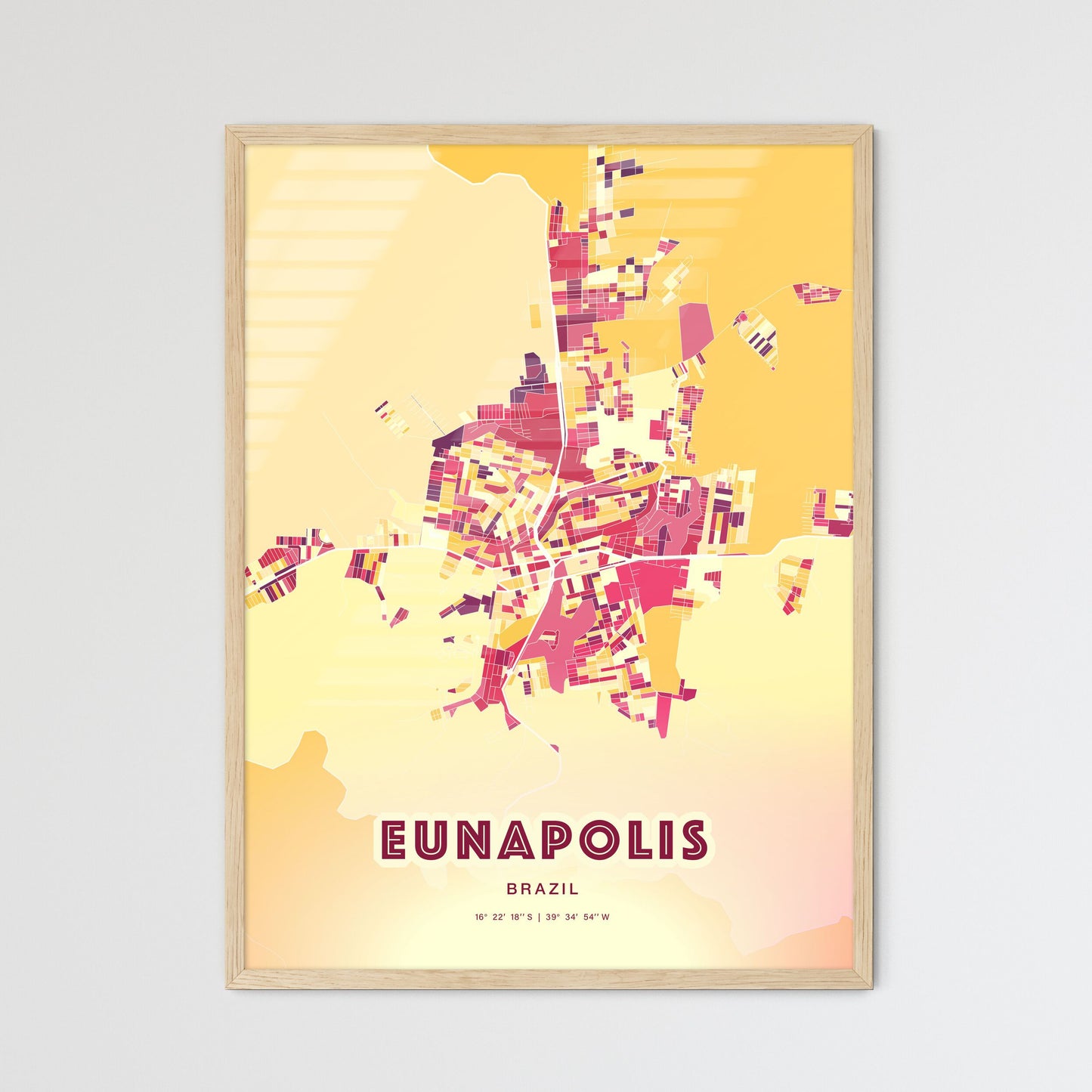 Colorful EUNAPOLIS BRAZIL Fine Art Map Hot Red