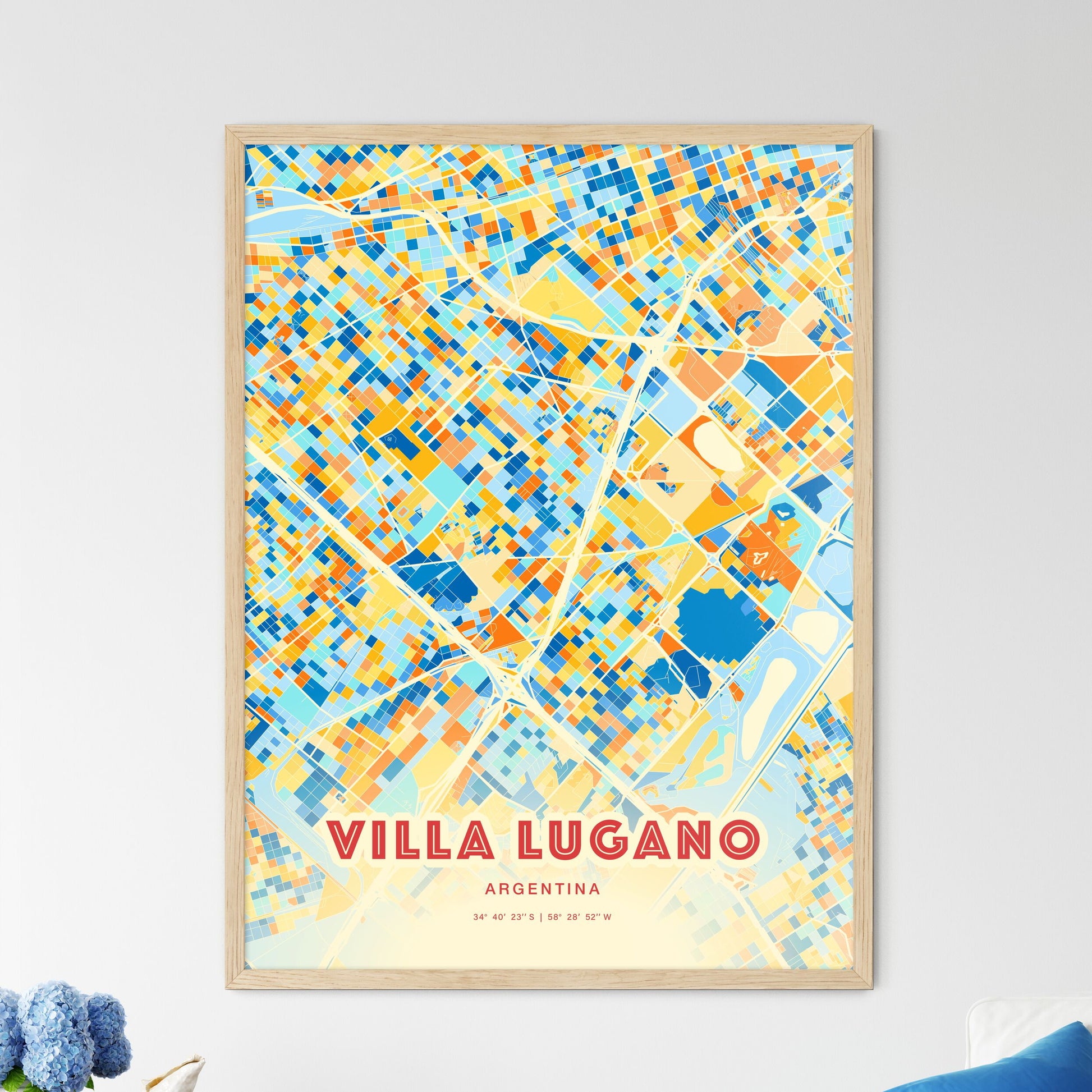 Colorful VILLA LUGANO ARGENTINA Fine Art Map Blue Orange