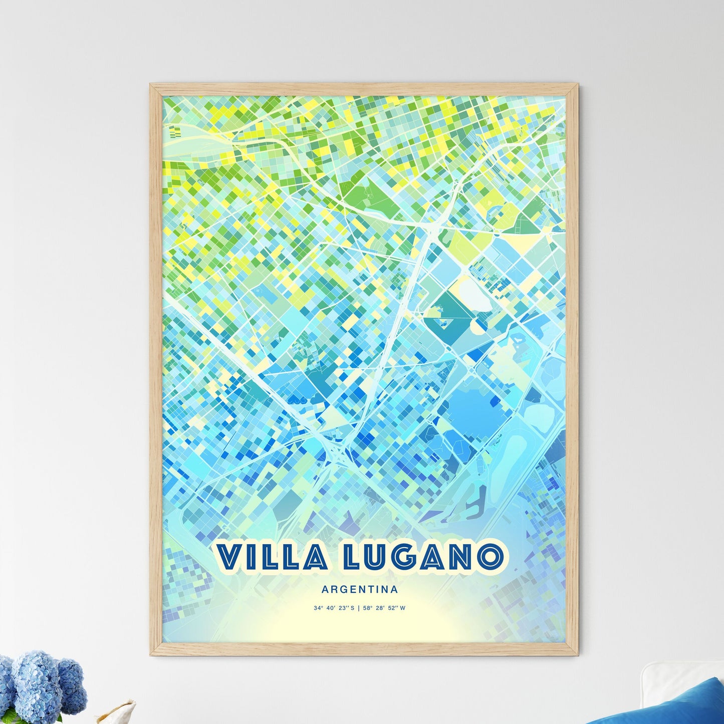 Colorful VILLA LUGANO ARGENTINA Fine Art Map Cool Blue