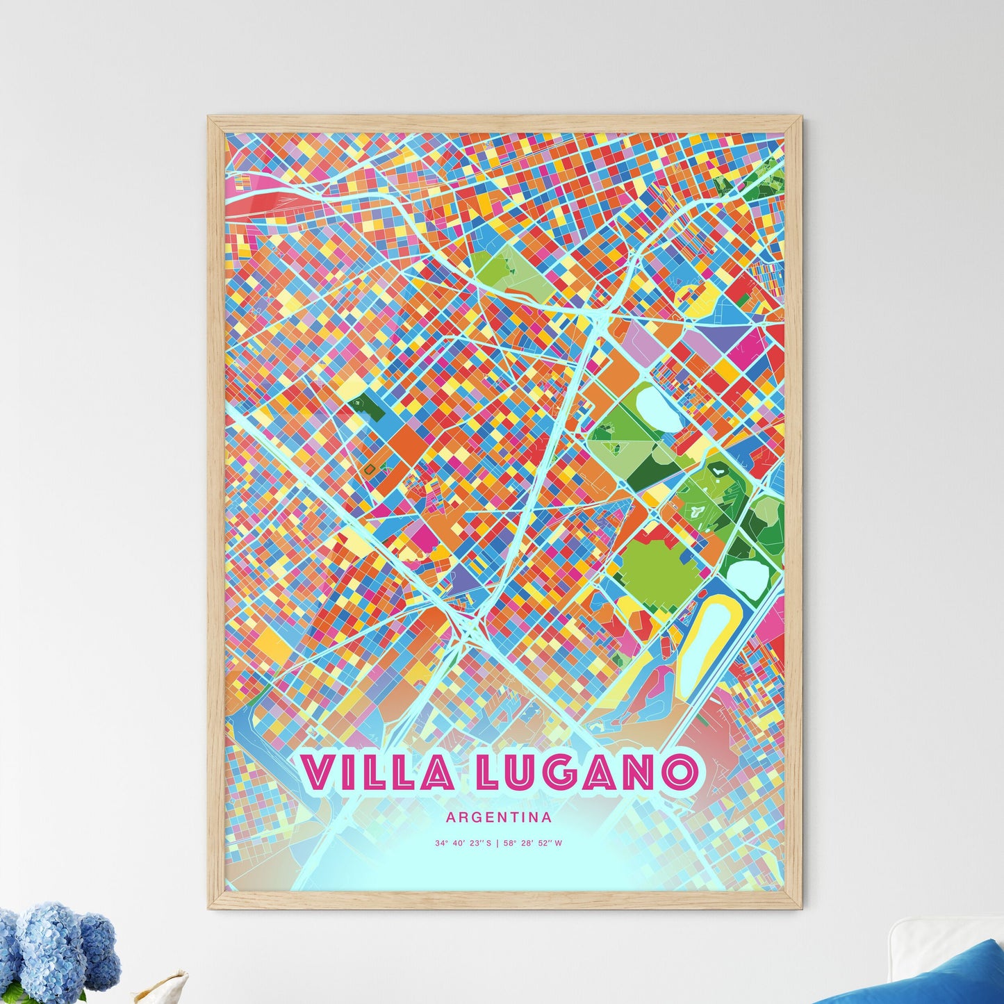 Colorful VILLA LUGANO ARGENTINA Fine Art Map Crazy Colors