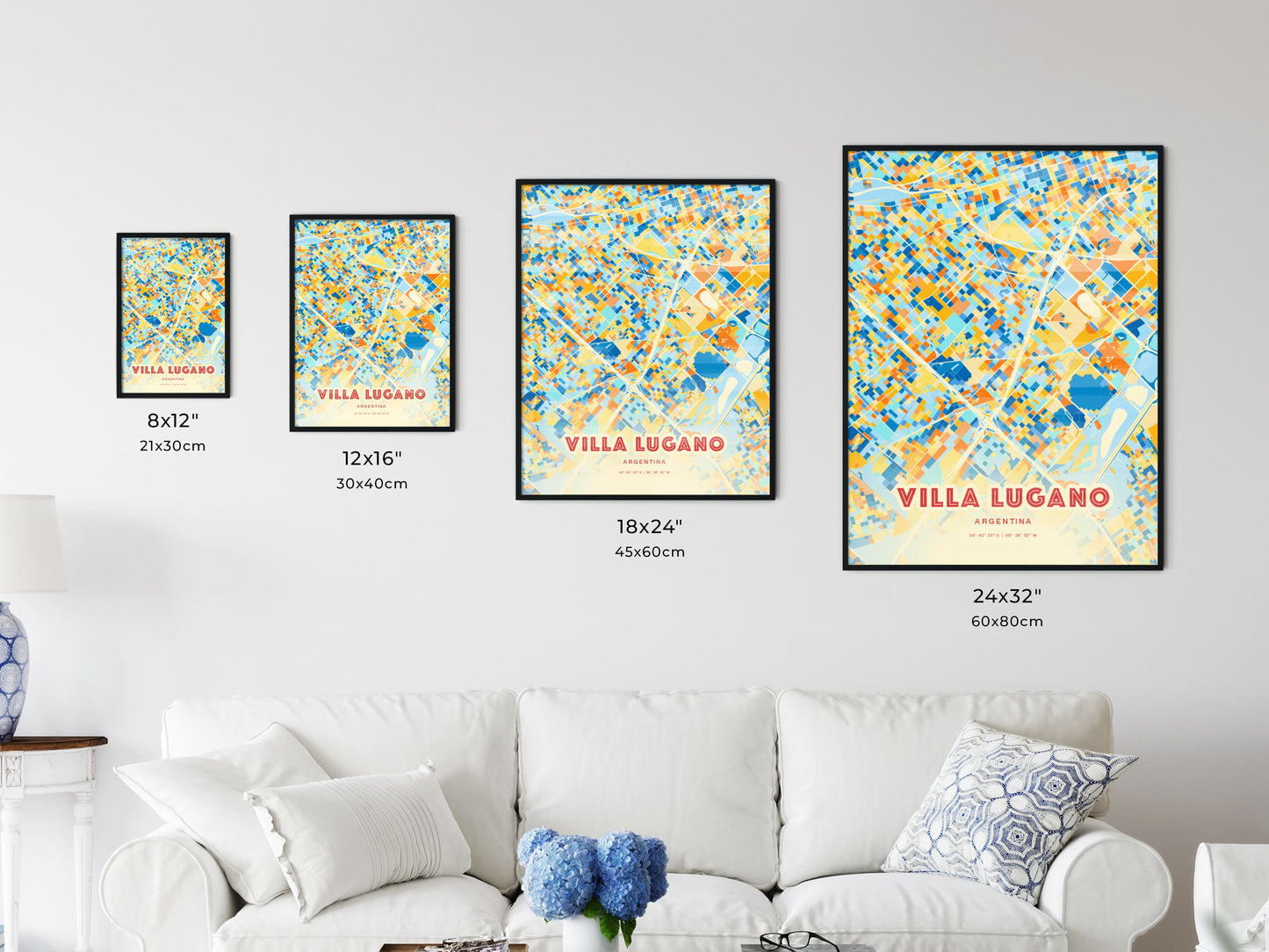 Colorful VILLA LUGANO ARGENTINA Fine Art Map Blue Orange