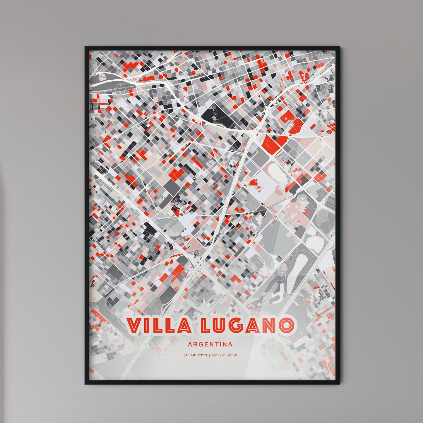 Colorful VILLA LUGANO ARGENTINA Fine Art Map Modern