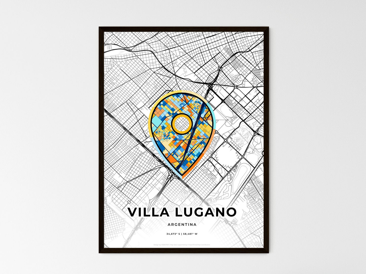 Villa Lugano Argentina wedding art map with pointer icon
