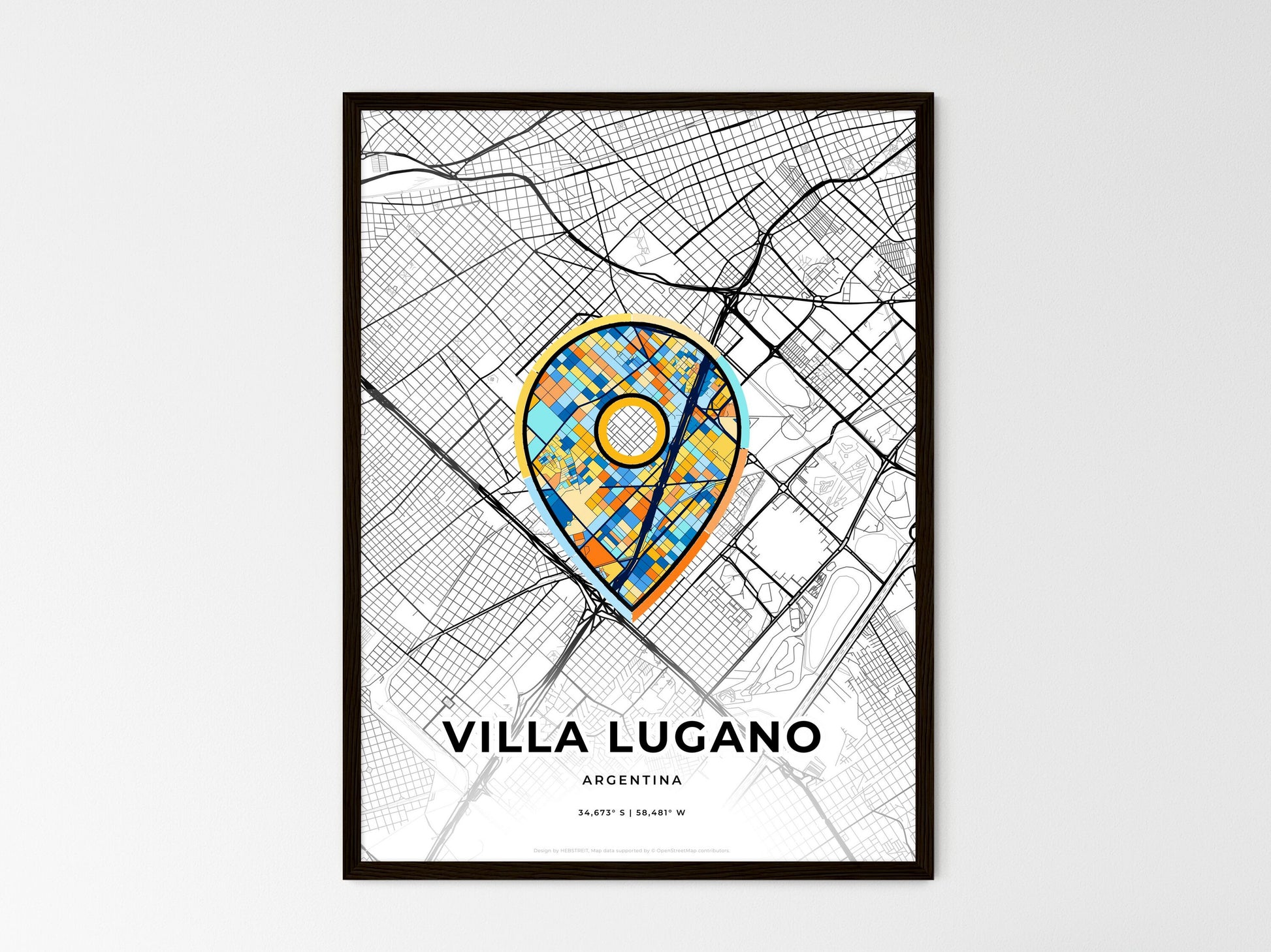 Villa Lugano Argentina wedding art map with pointer icon