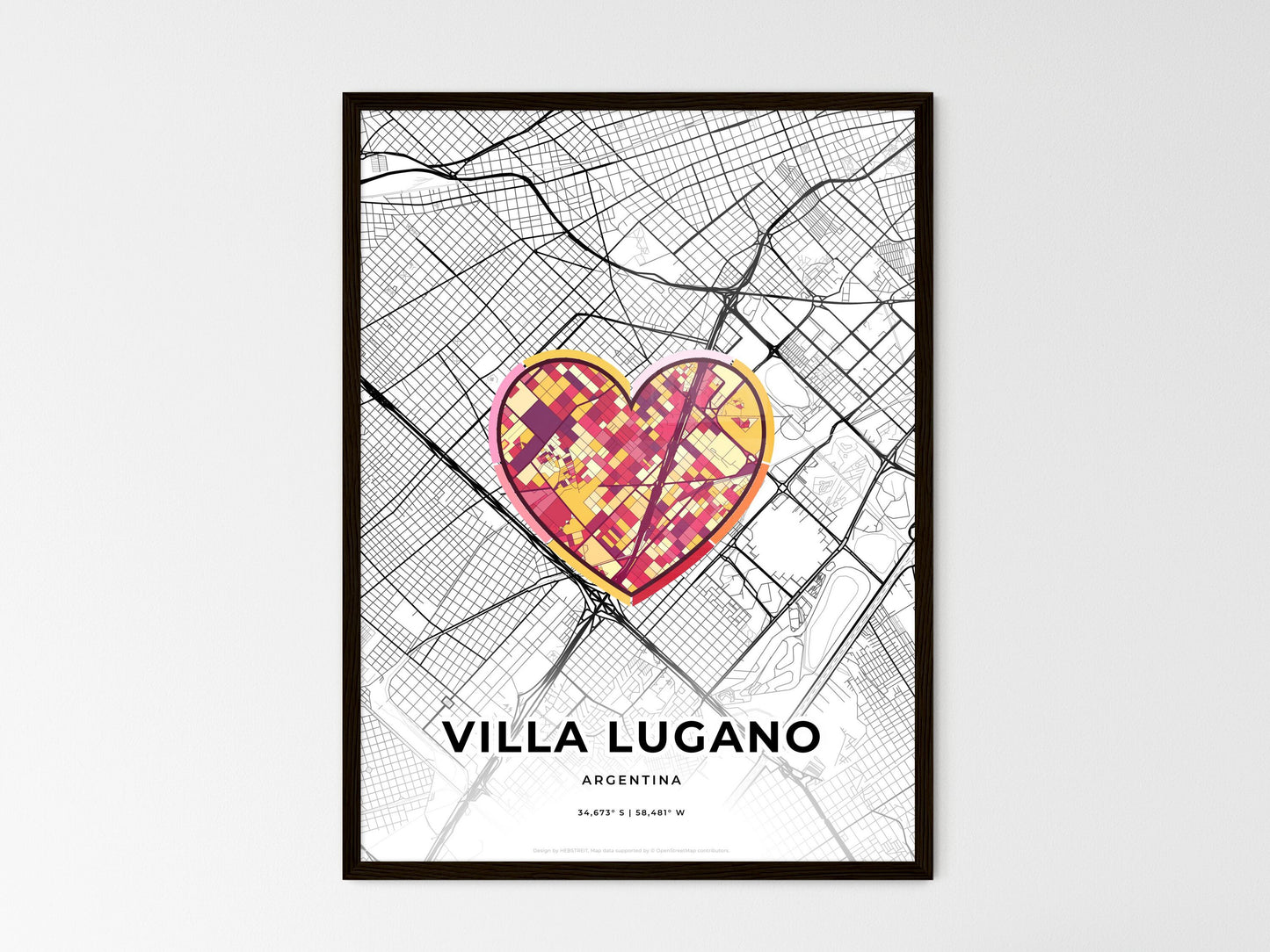 Villa Lugano Argentina wedding art map with heart icon