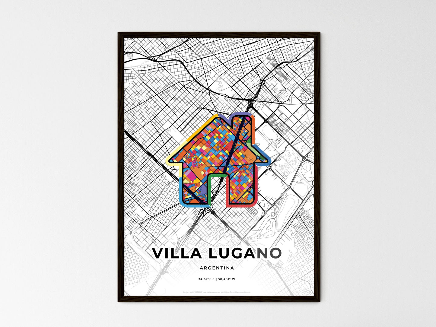 Villa Lugano Argentina wedding art map with home icon