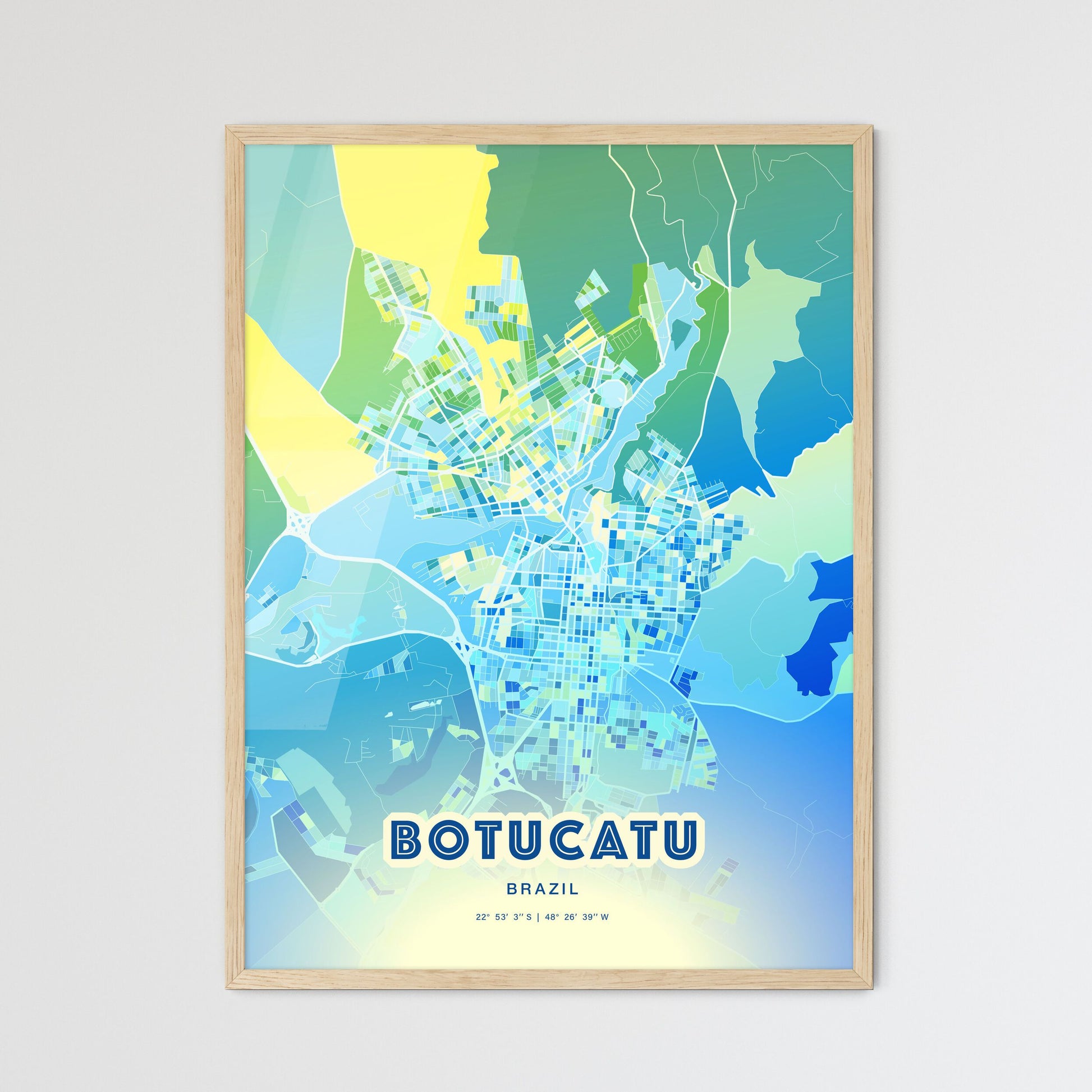 Colorful BOTUCATU BRAZIL Fine Art Map Cool Blue