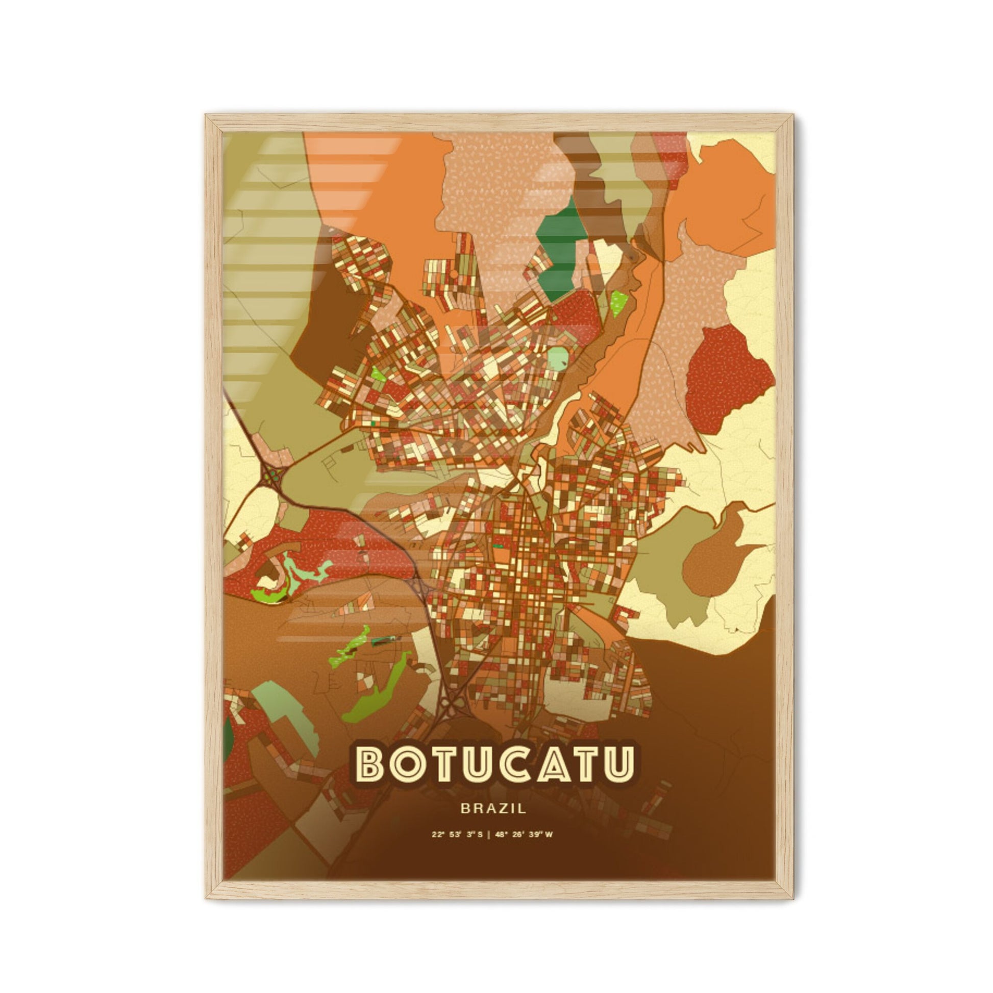 Colorful BOTUCATU BRAZIL Fine Art Map Farmhouse