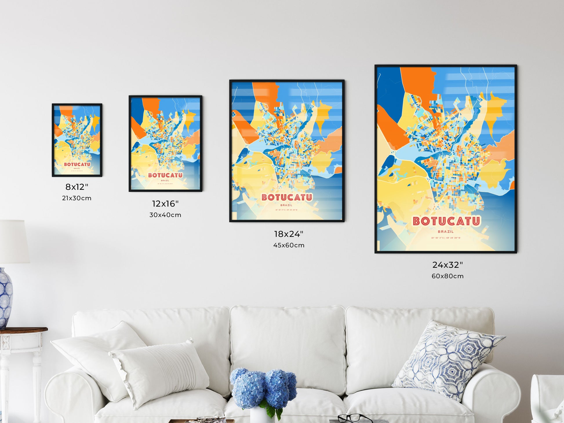 Colorful BOTUCATU BRAZIL Fine Art Map Blue Orange