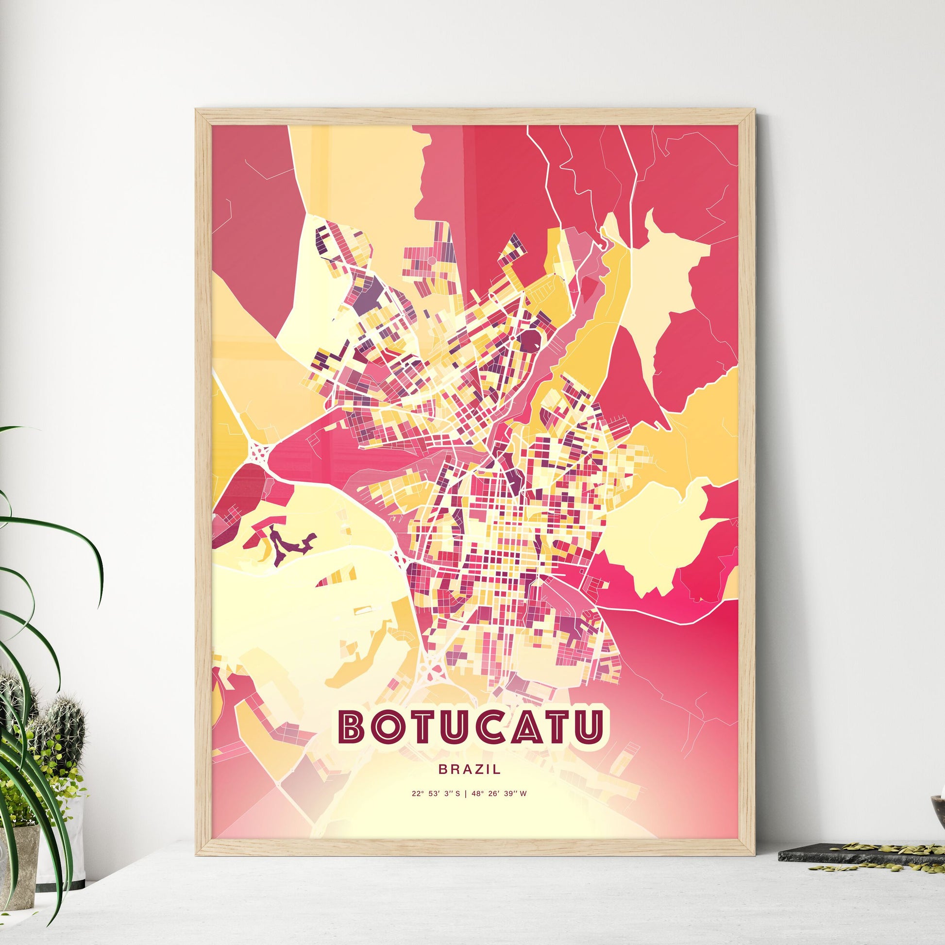 Colorful BOTUCATU BRAZIL Fine Art Map Hot Red