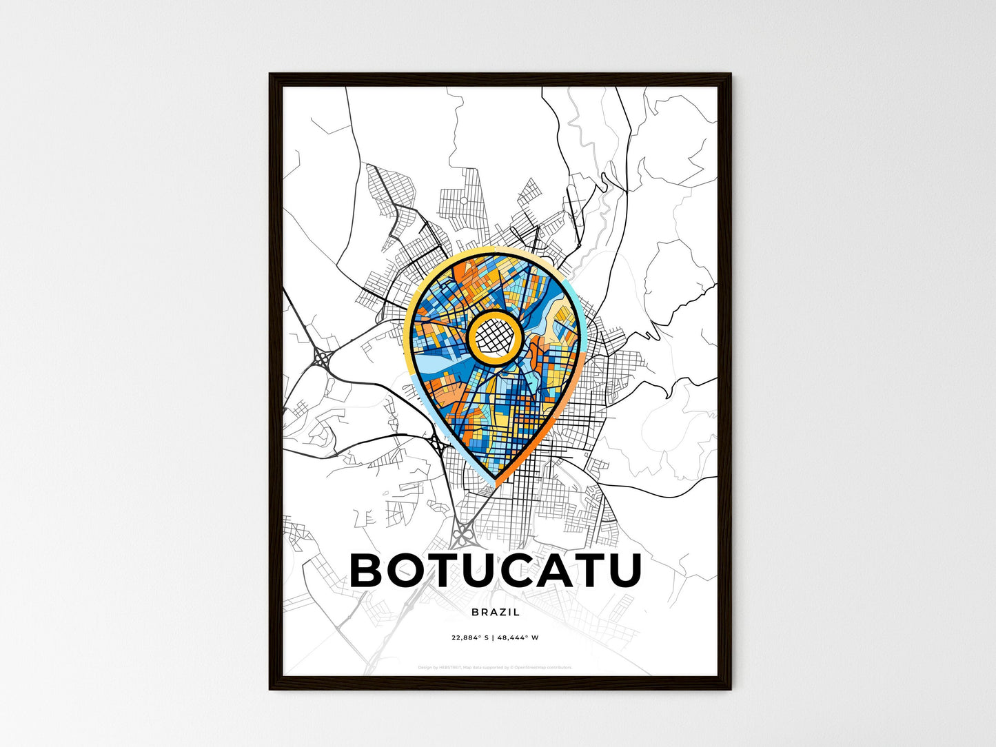 Botucatu Brazil wedding art map with pointer icon
