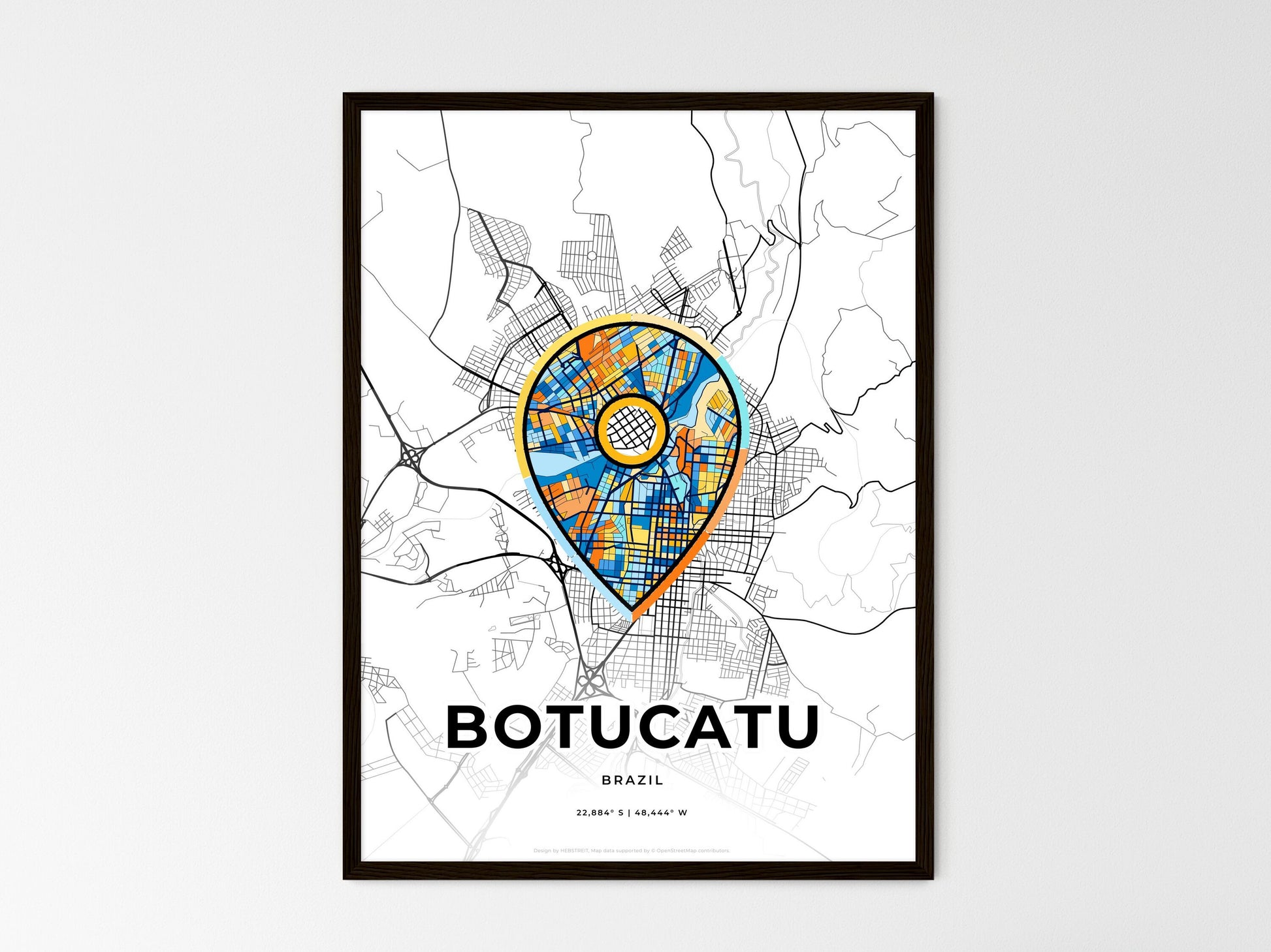 Botucatu Brazil wedding art map with pointer icon