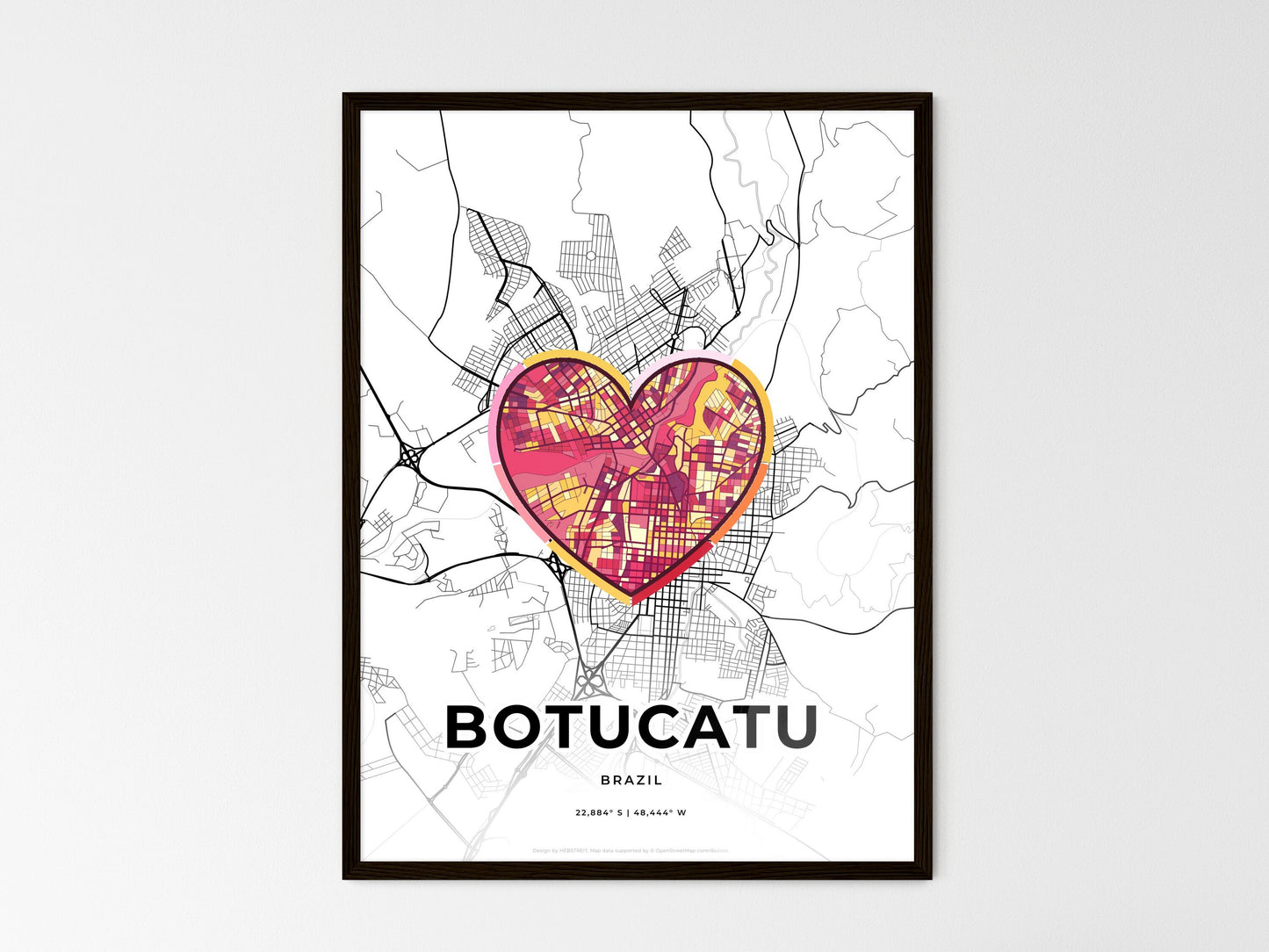 Botucatu Brazil wedding art map with heart icon