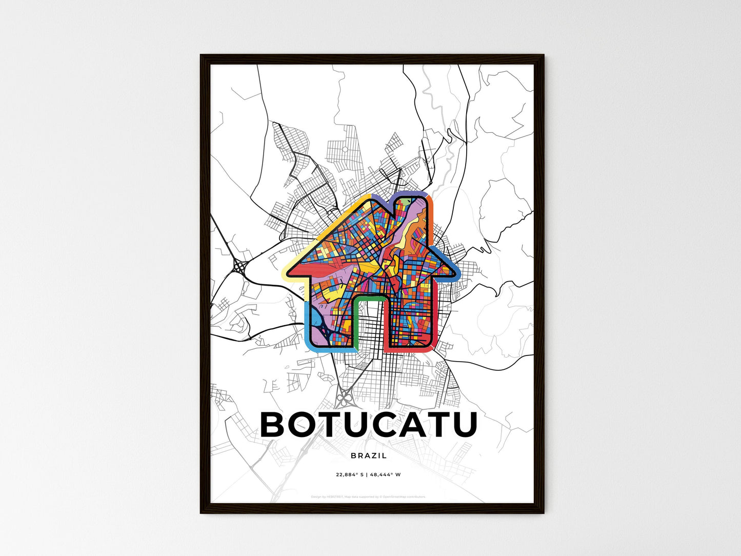 Botucatu Brazil wedding art map with home icon