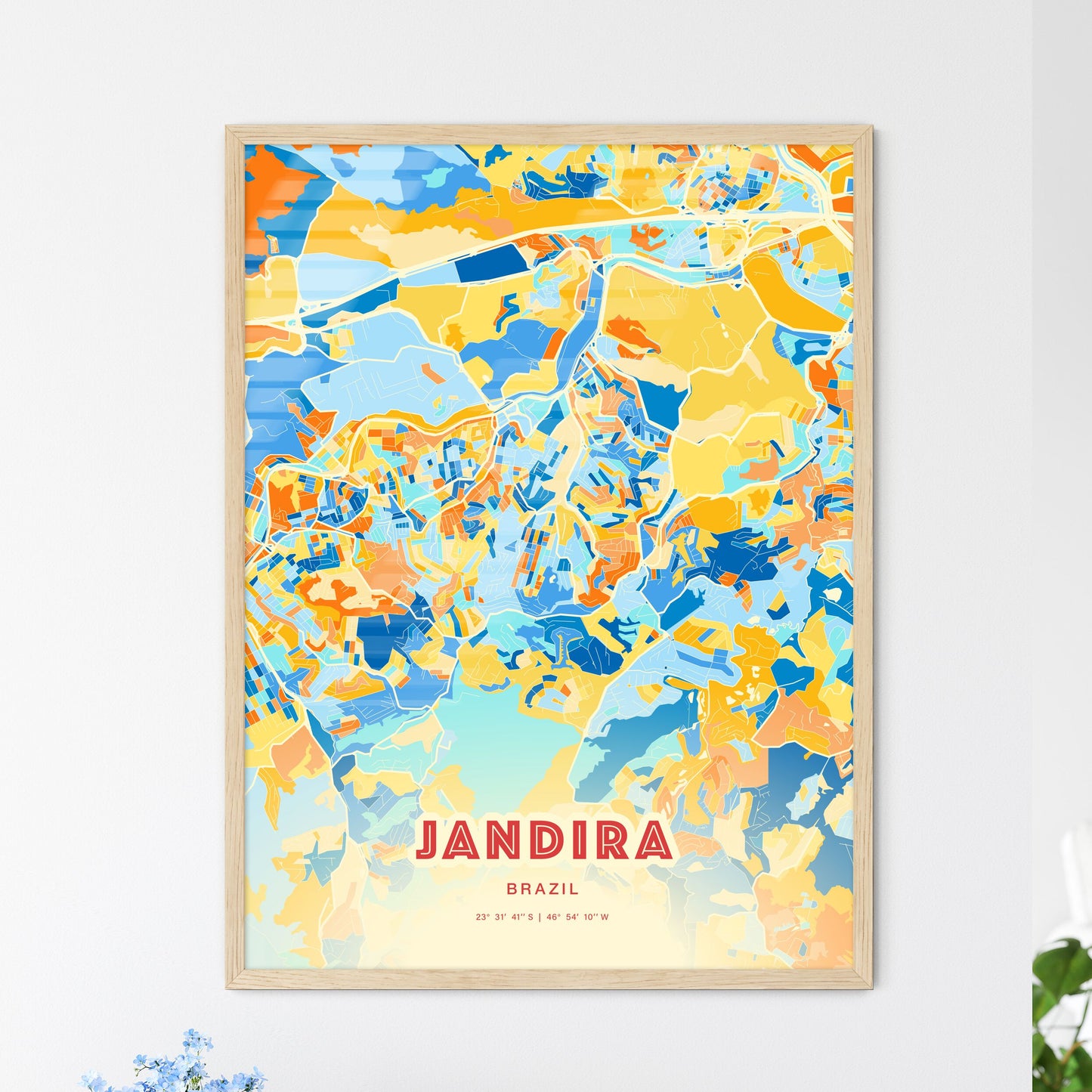 Colorful JANDIRA BRAZIL Fine Art Map Blue Orange