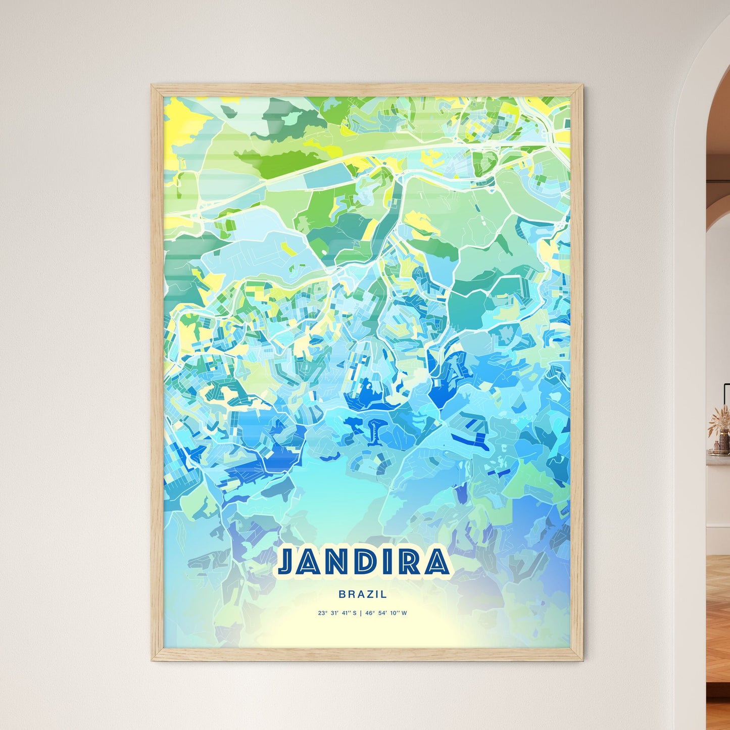 Colorful JANDIRA BRAZIL Fine Art Map Cool Blue