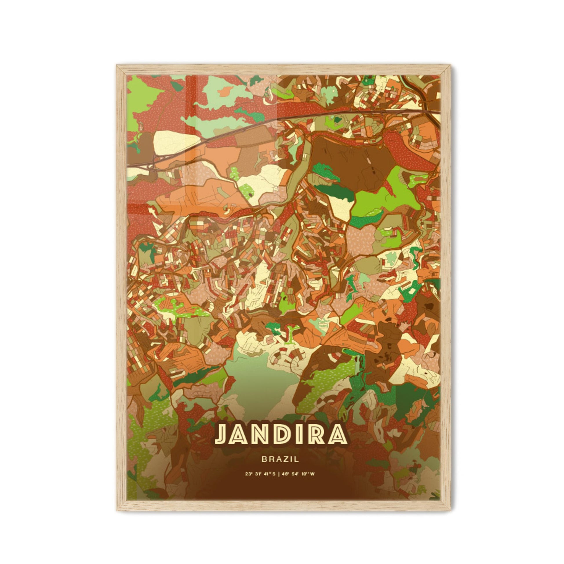 Colorful JANDIRA BRAZIL Fine Art Map Farmhouse